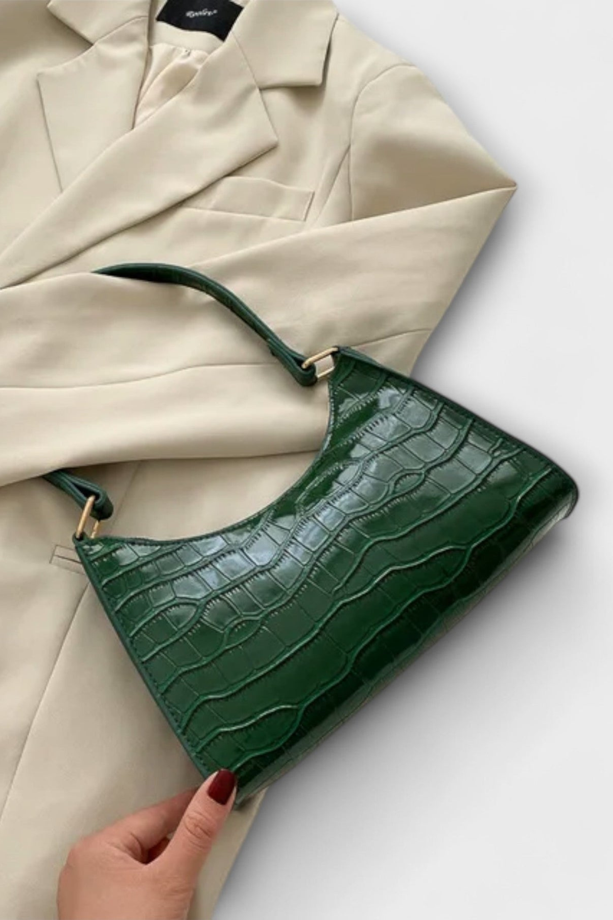 Midnight Luxe Croc-Embossed Shoulder Bag