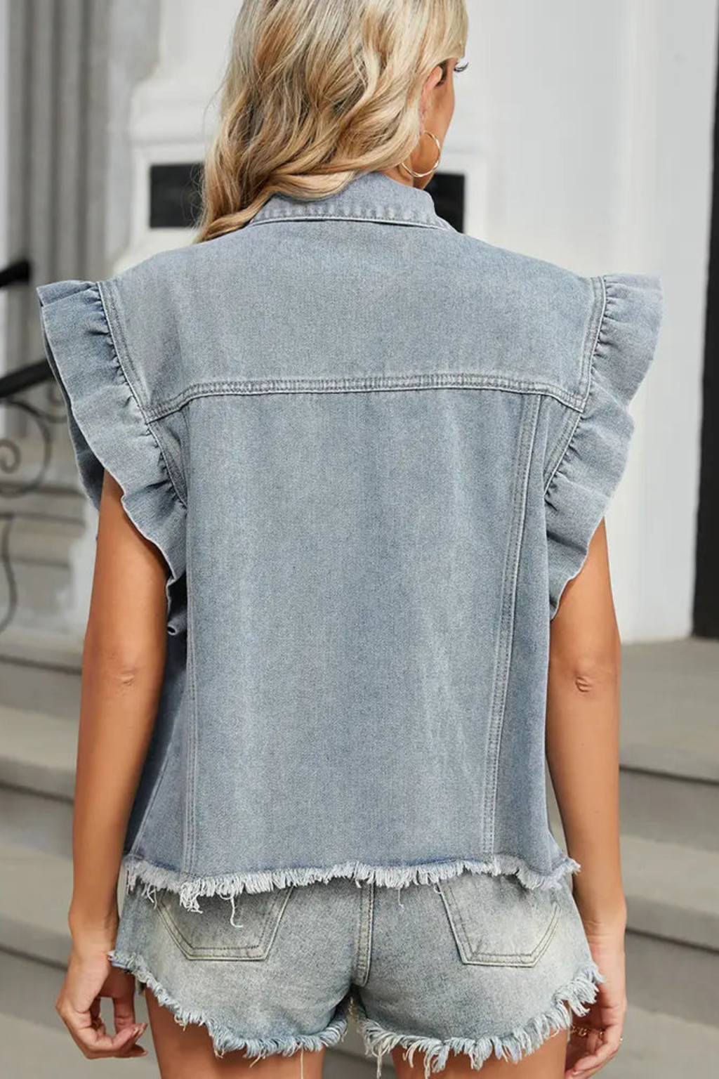 Washed Ruffle Edge Layering Vest