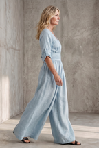Chic Wrap V Neck Jumpsuit with Wide Leg Silhouette