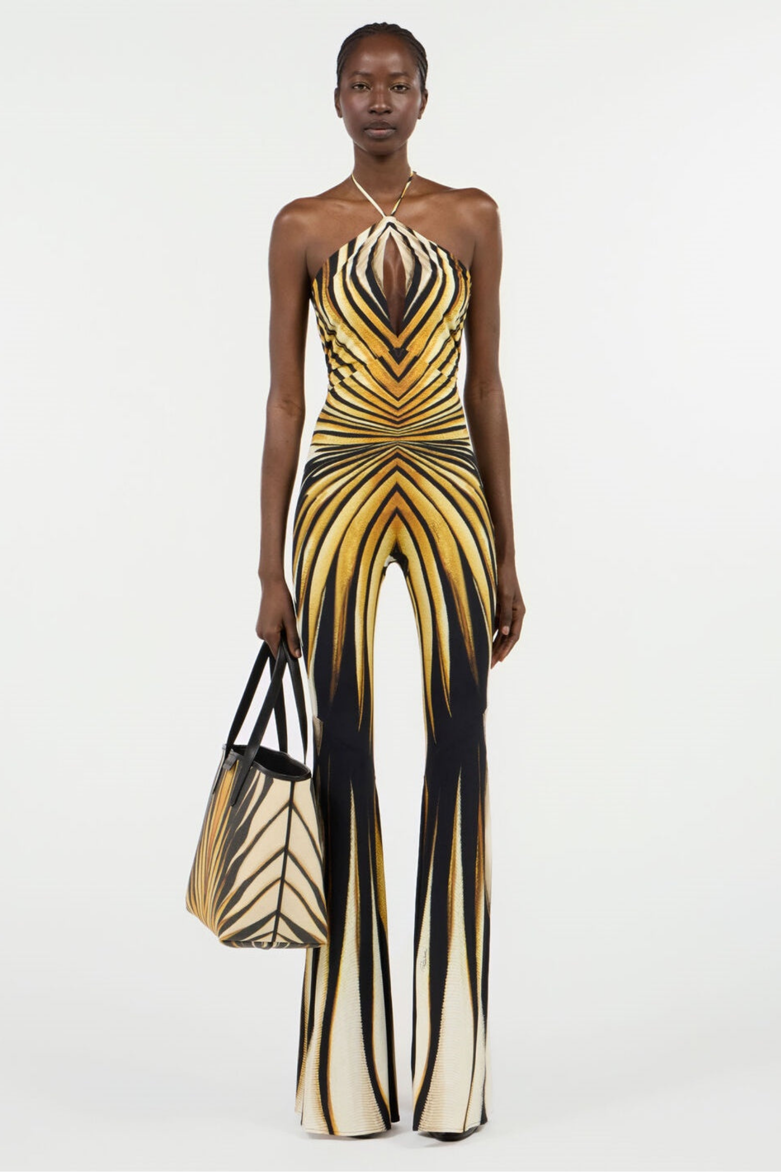 Ocean Print Halter Flared Jumpsuit
