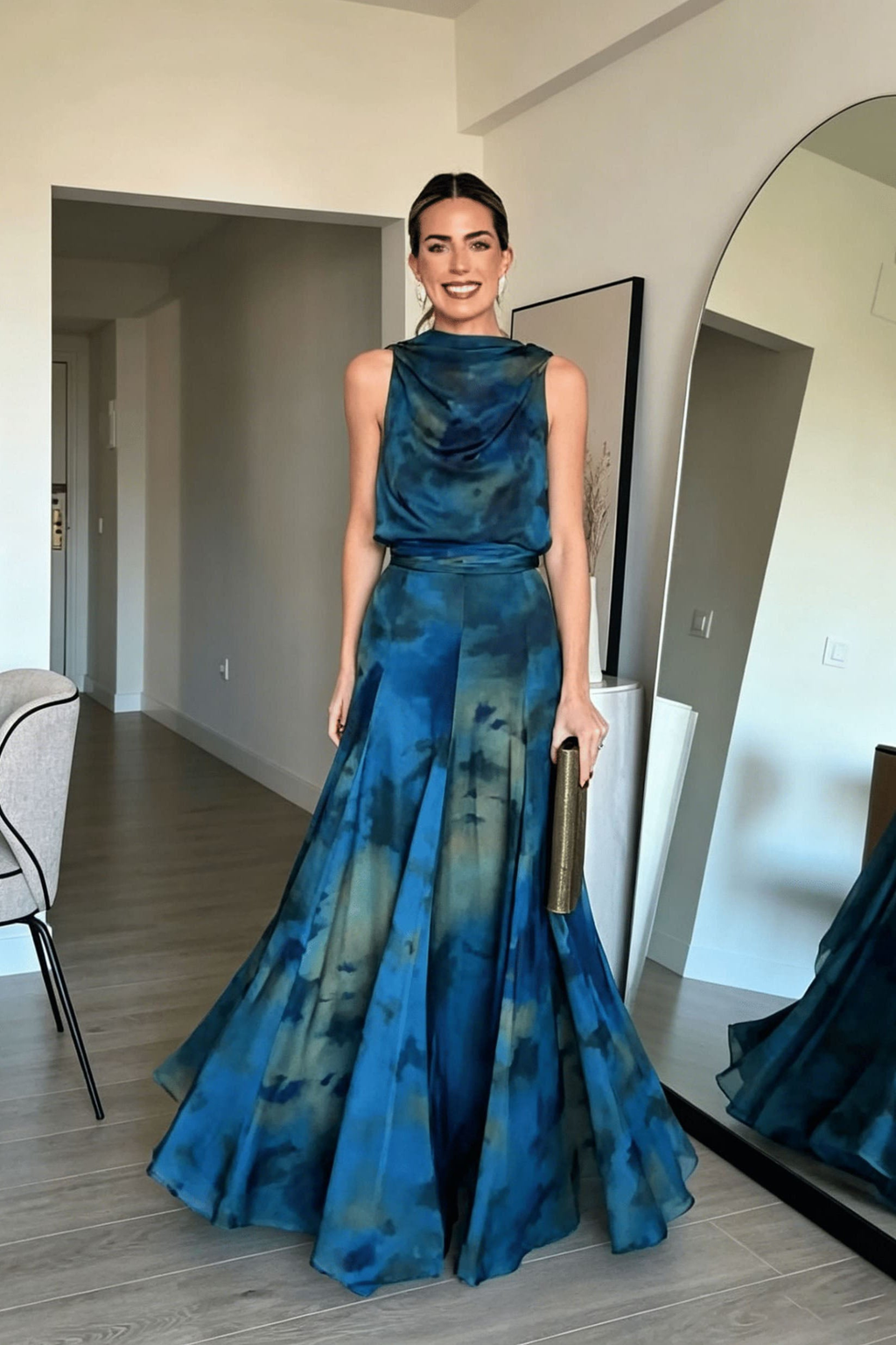 Abstract Draped One Shoulder Skirt Set