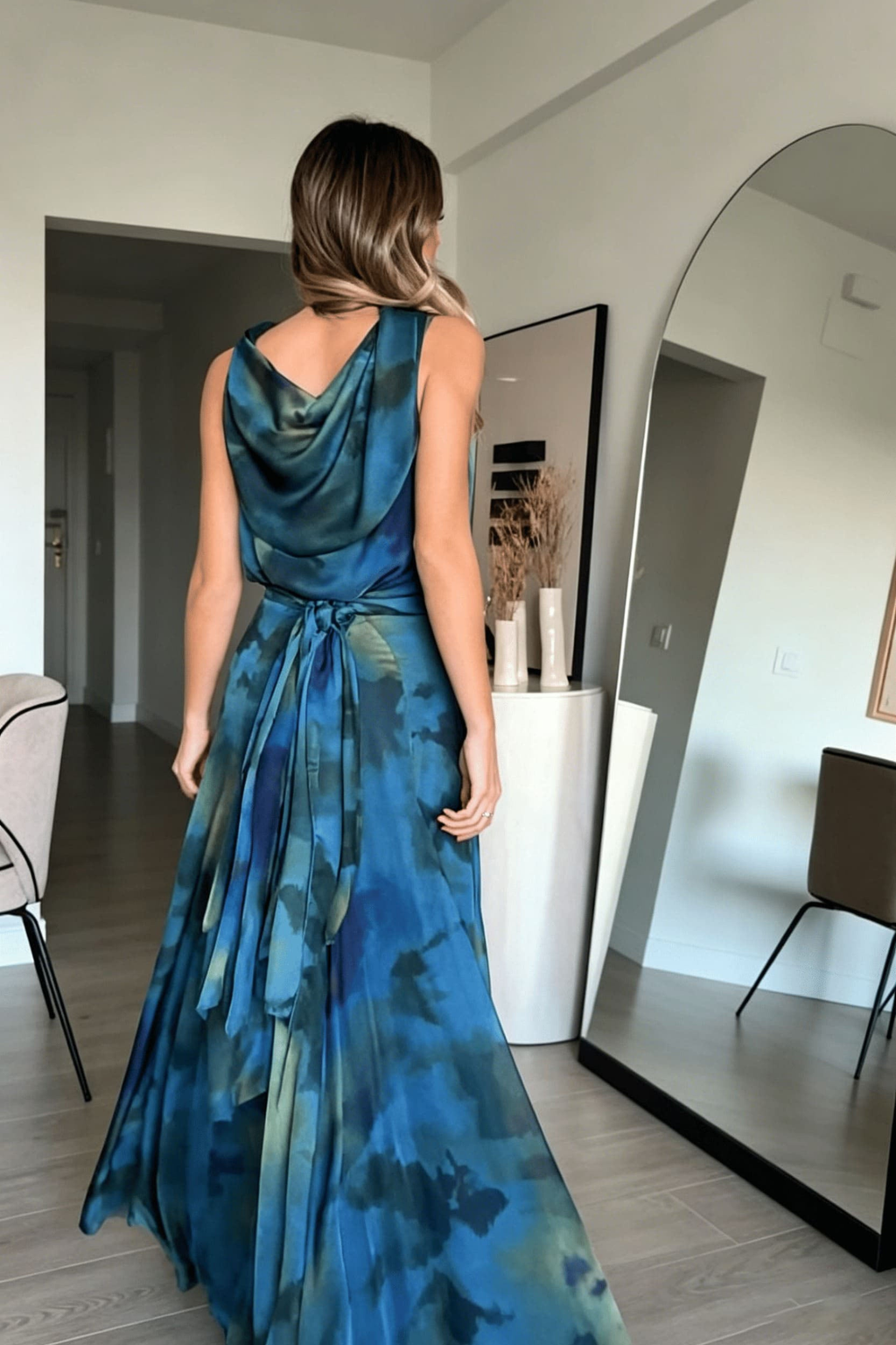 Abstract Draped One Shoulder Skirt Set