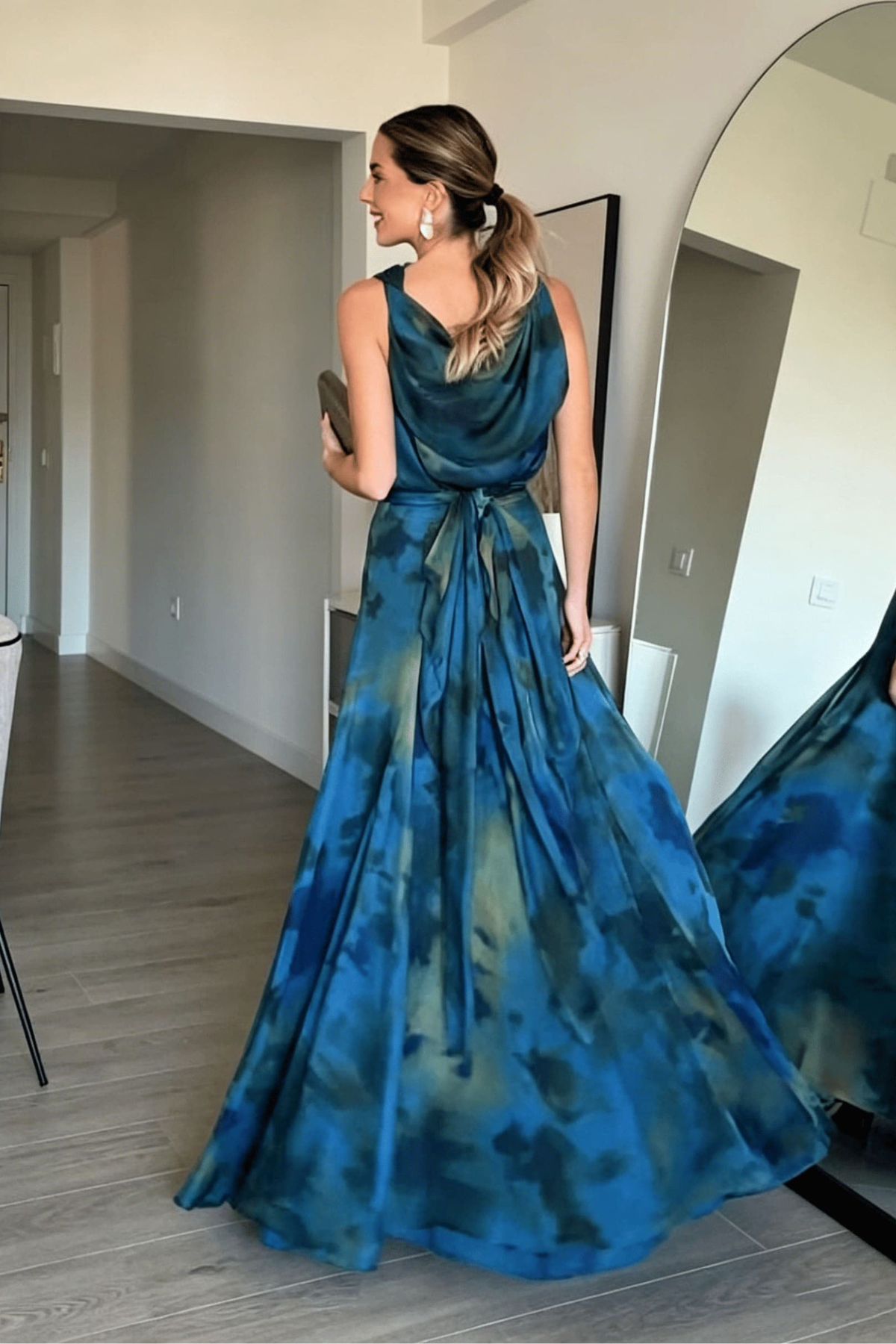 Abstract Draped One Shoulder Skirt Set