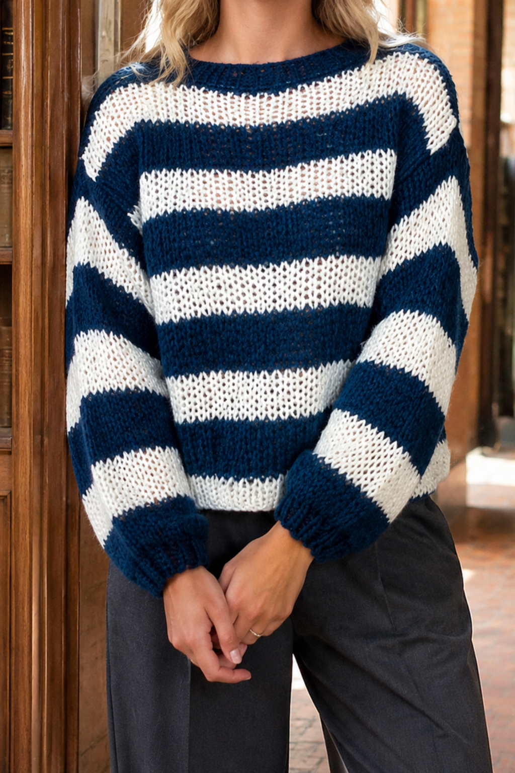 Adele Striped Open Knit Sweater