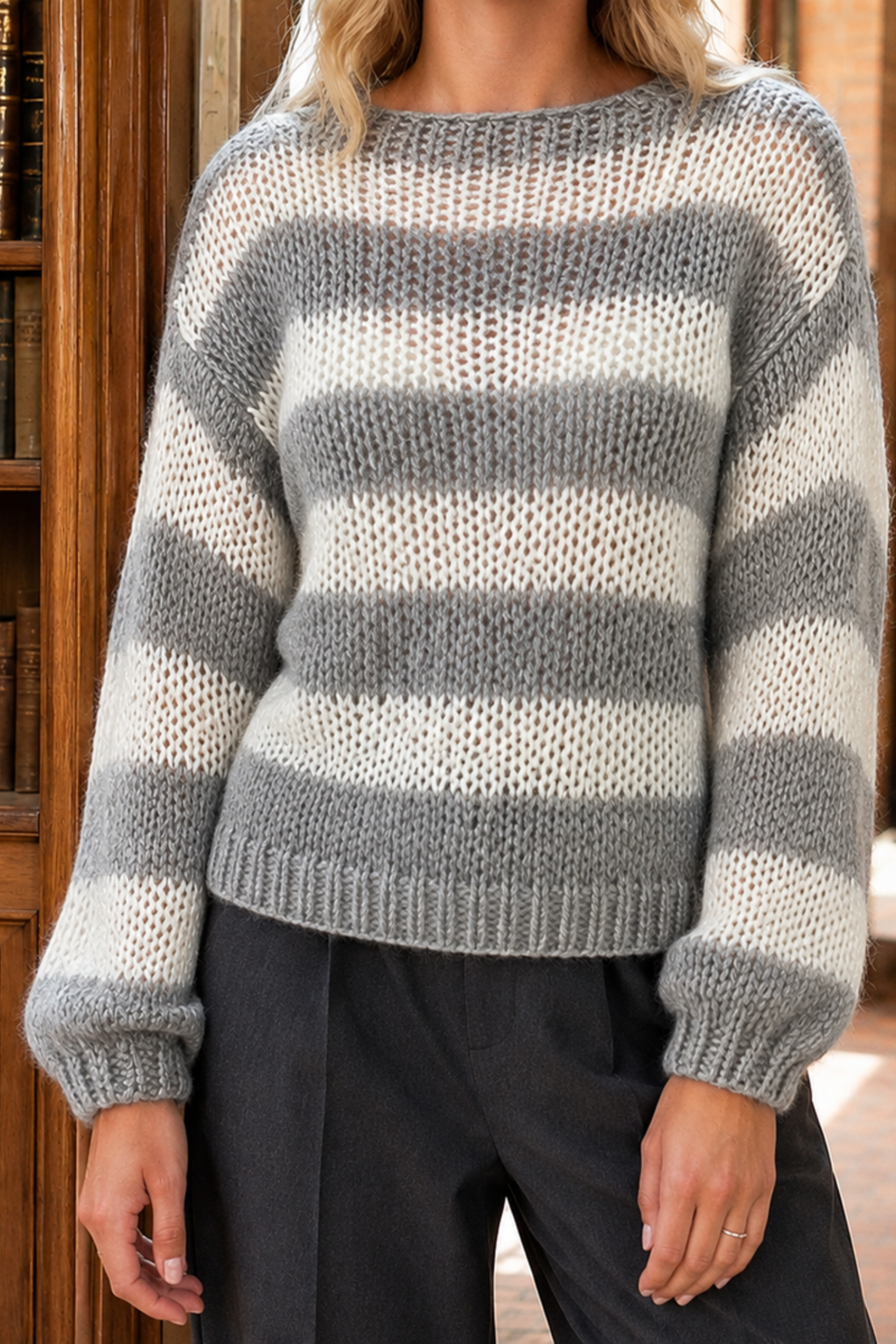 Adele Striped Open Knit Sweater