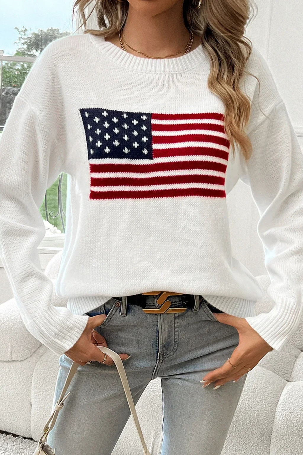 American Flag Crewneck Sweater