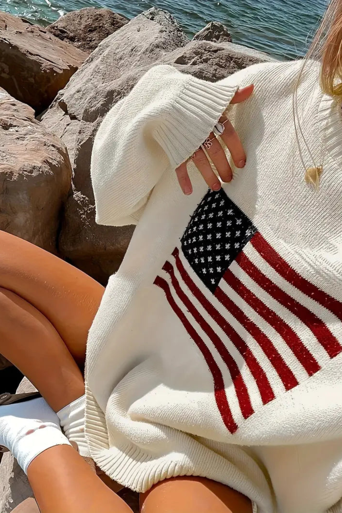 American Flag Crewneck Sweater