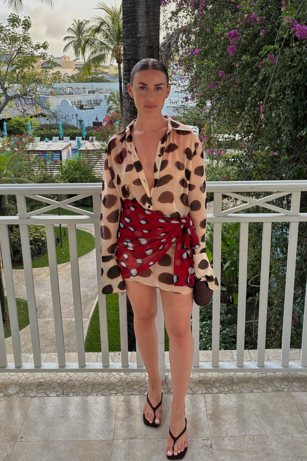 Animal Print Scarf Detail Shirt Dress