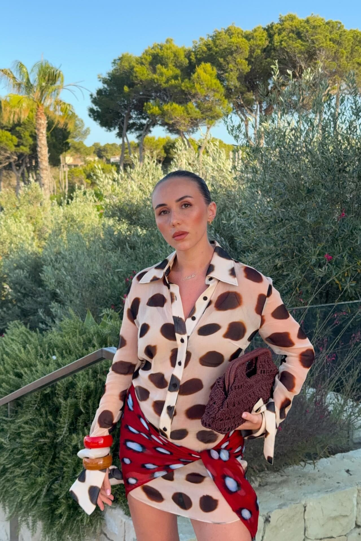 Animal Print Scarf Detail Shirt Dress