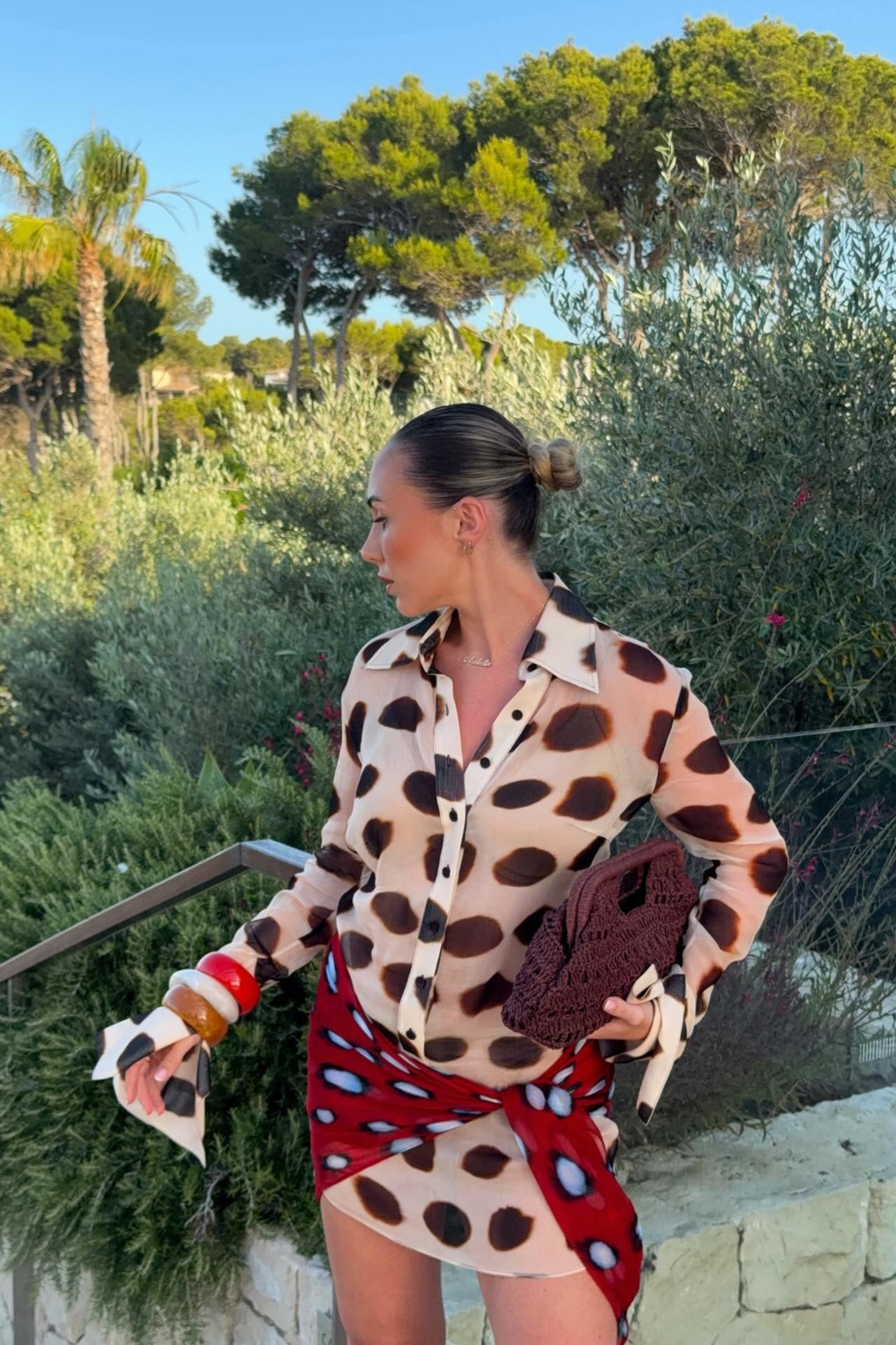 Animal Print Scarf Detail Shirt Dress