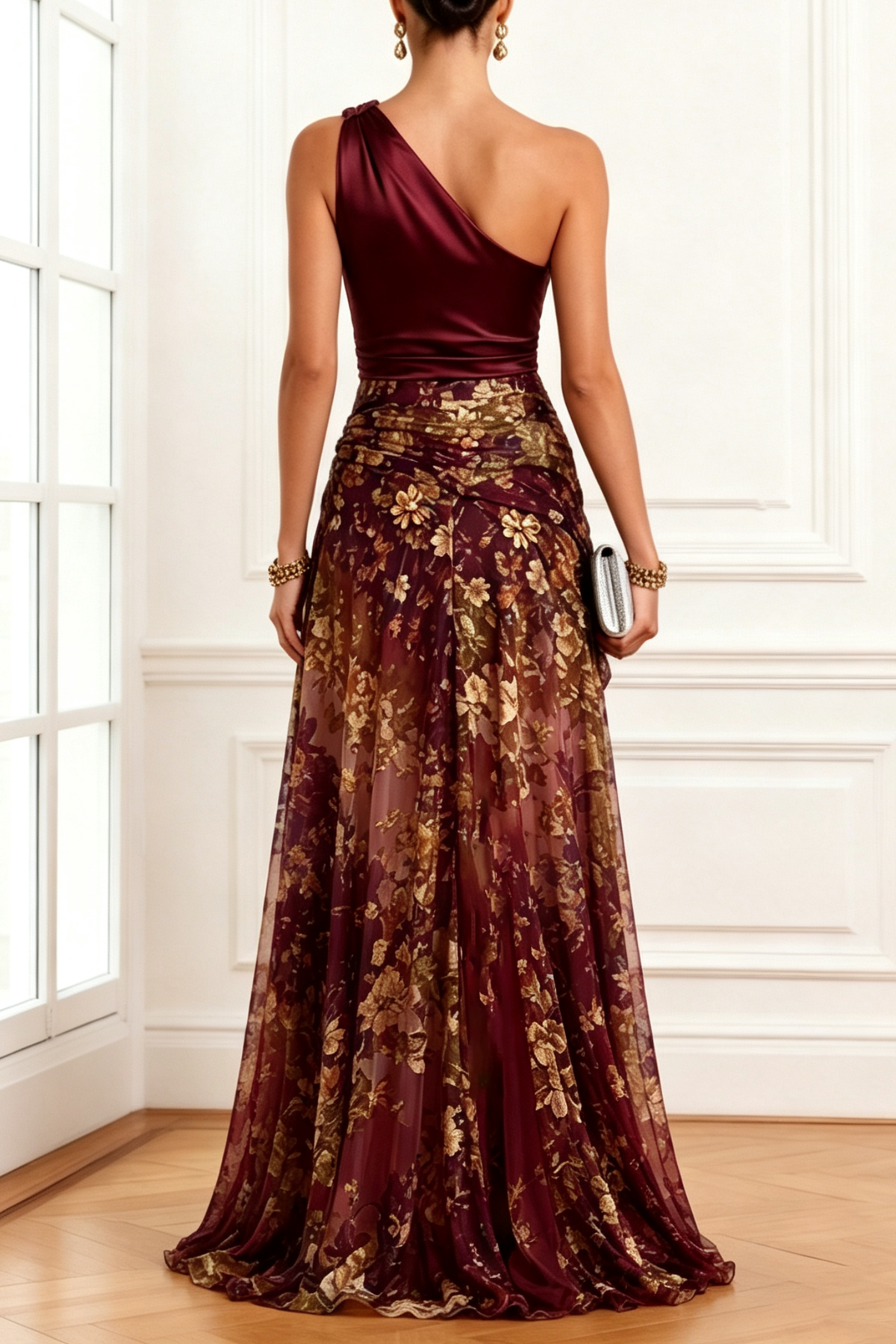 Army Green One Shoulder Slit Gown
