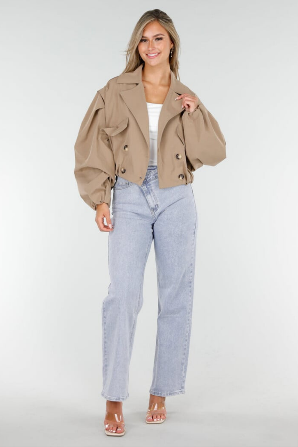 Balloon Sleeve Button Lapel Bomber Jacket