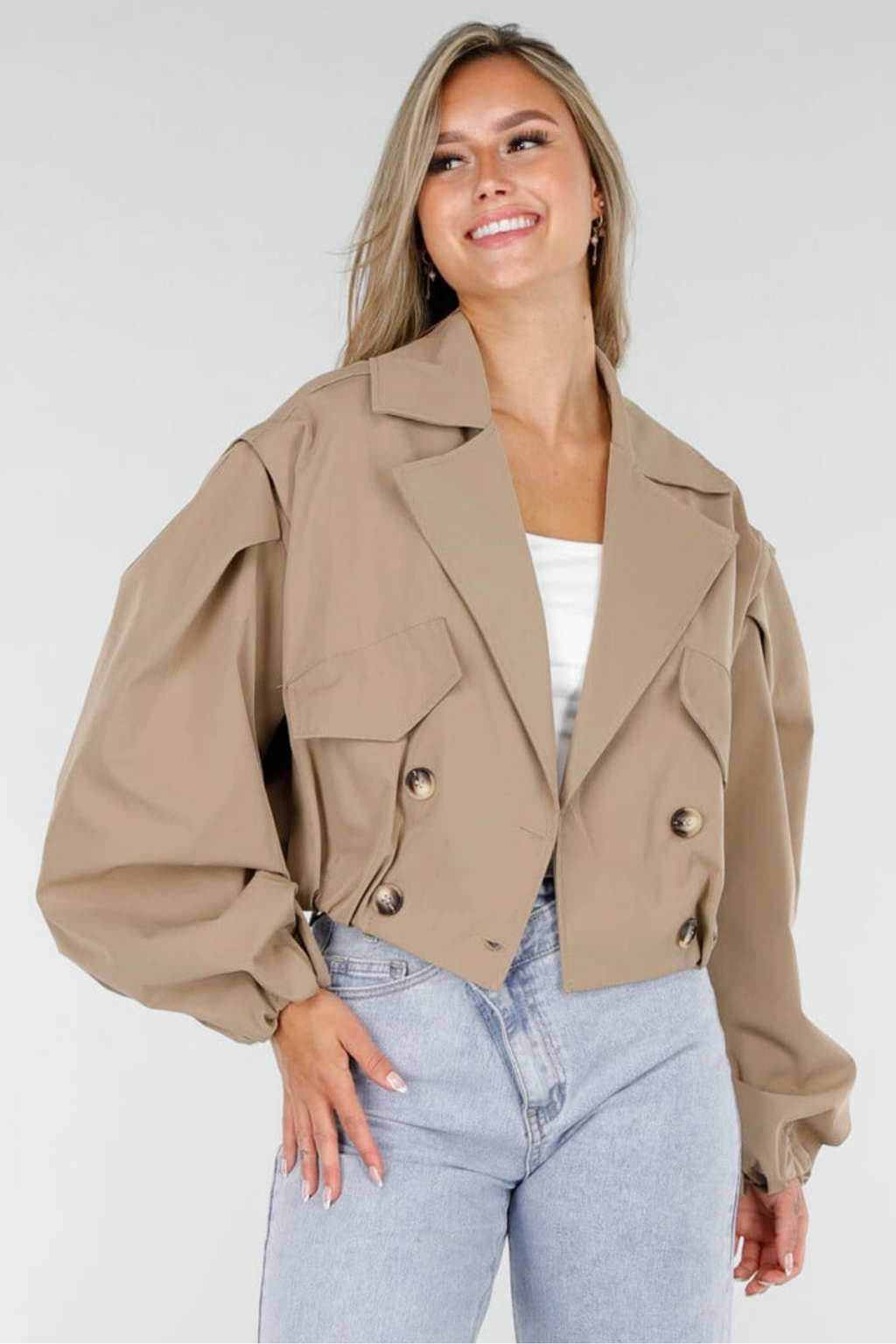 Balloon Sleeve Button Lapel Bomber Jacket