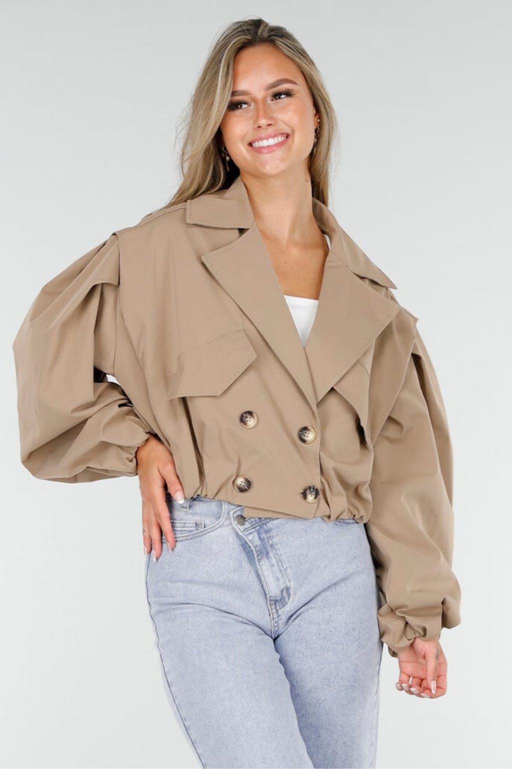 Balloon Sleeve Button Lapel Bomber Jacket