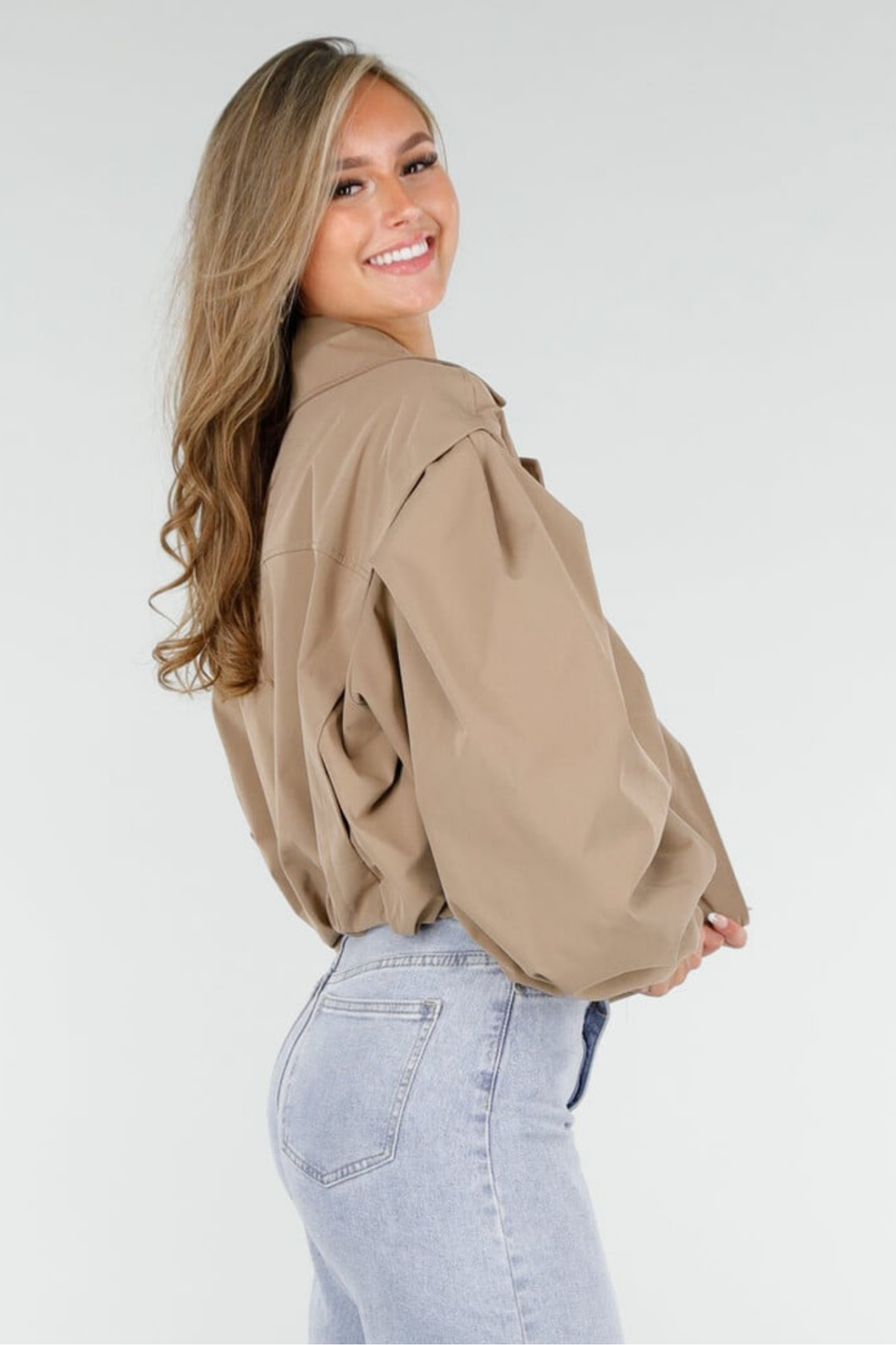 Balloon Sleeve Button Lapel Bomber Jacket