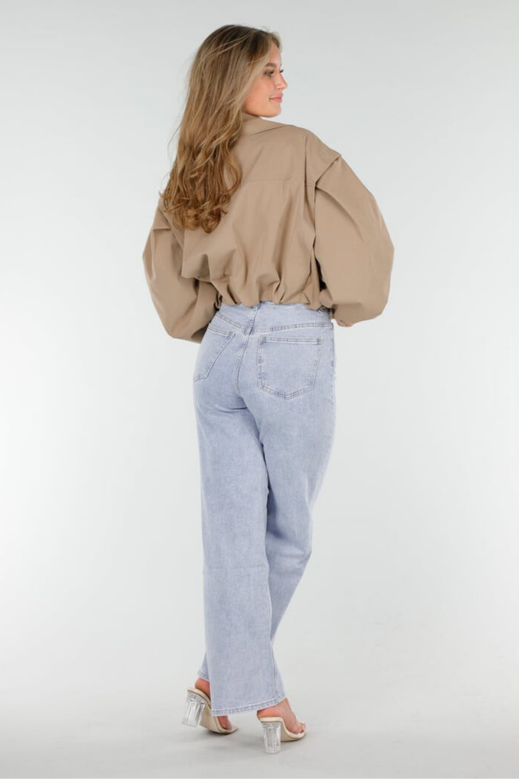 Balloon Sleeve Button Lapel Bomber Jacket
