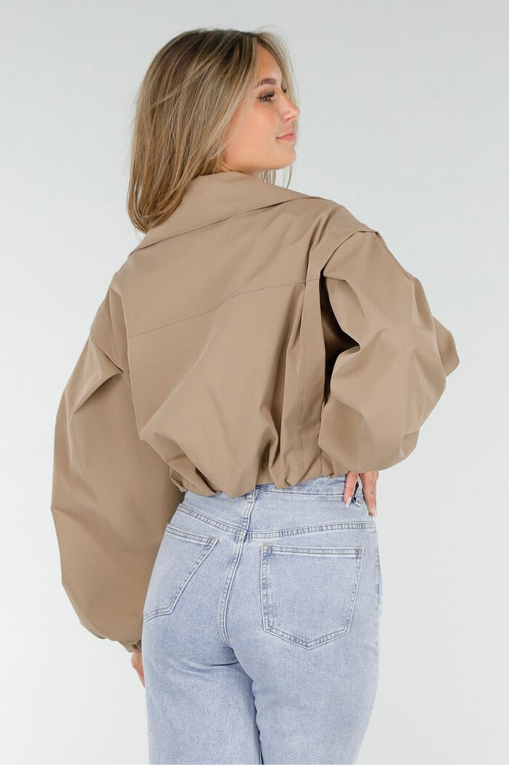 Balloon Sleeve Button Lapel Bomber Jacket