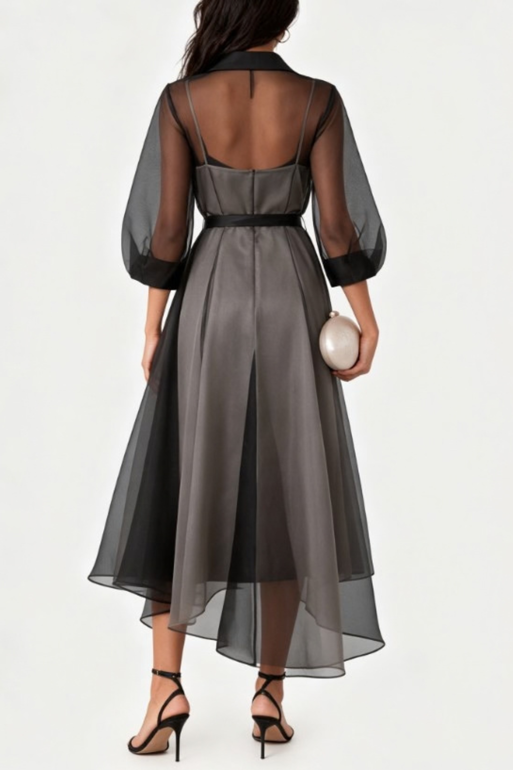 Black Bow Lapel Two Piece Midi Dress