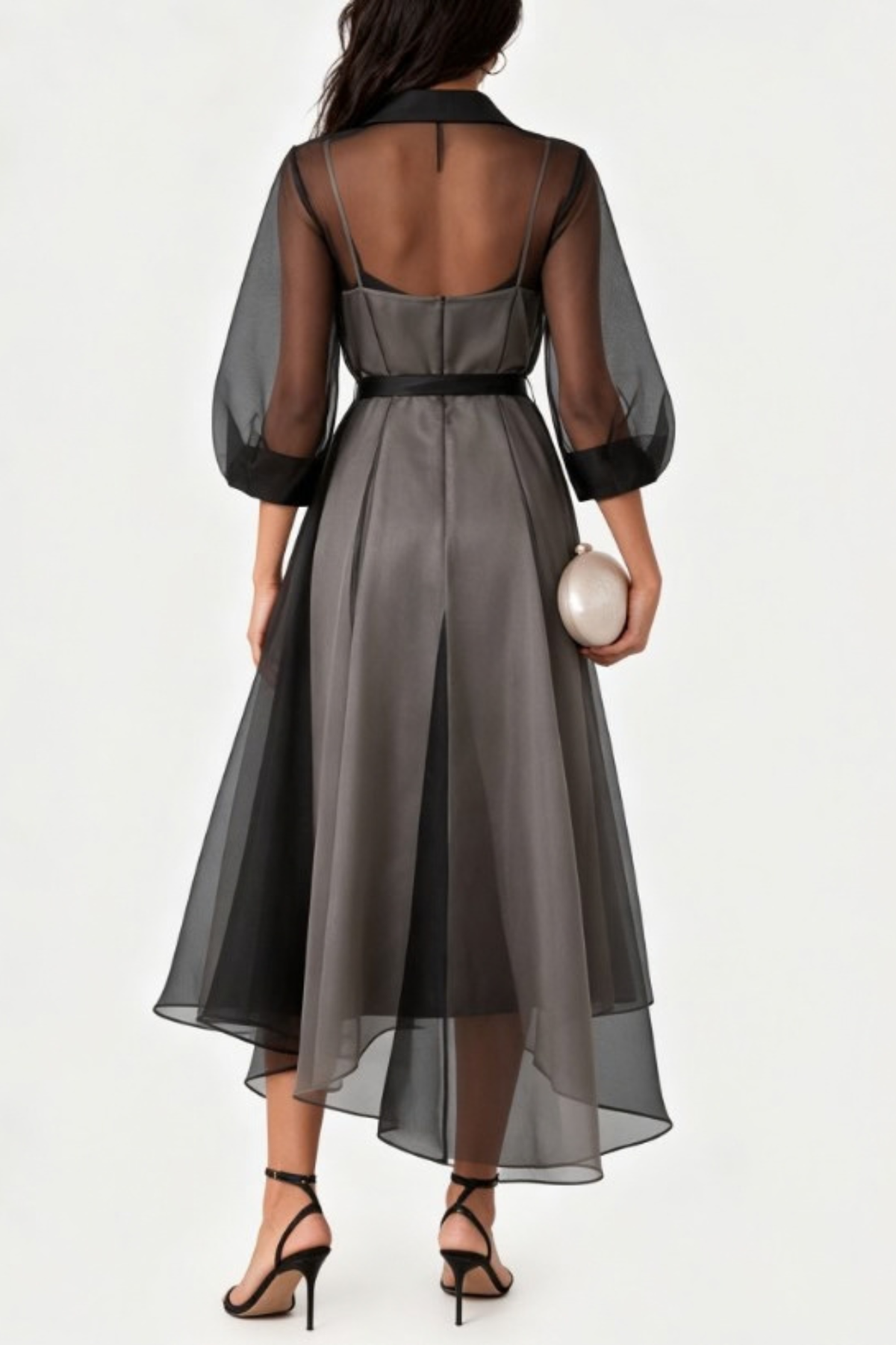 Black Bow Lapel Two Piece Midi Dress