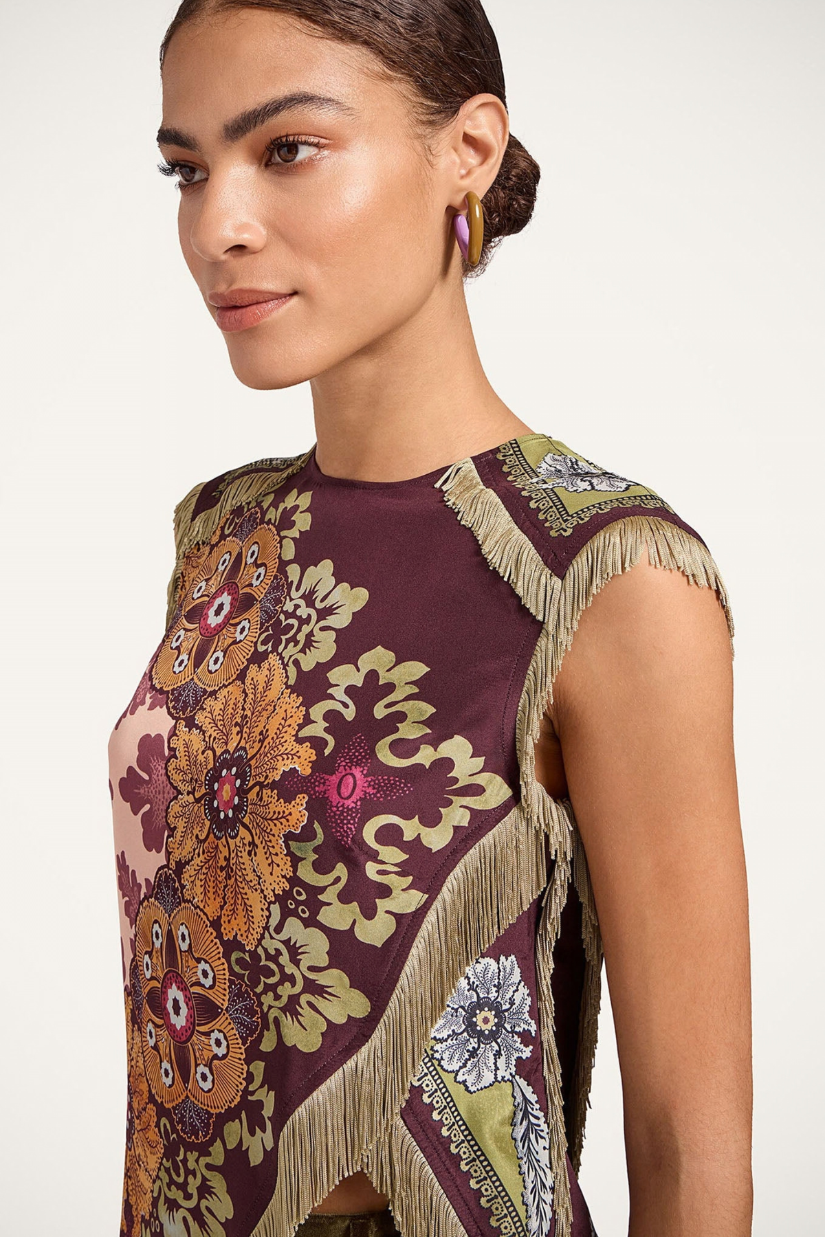 Bohemian Floral Fringe Asymmetrical Top