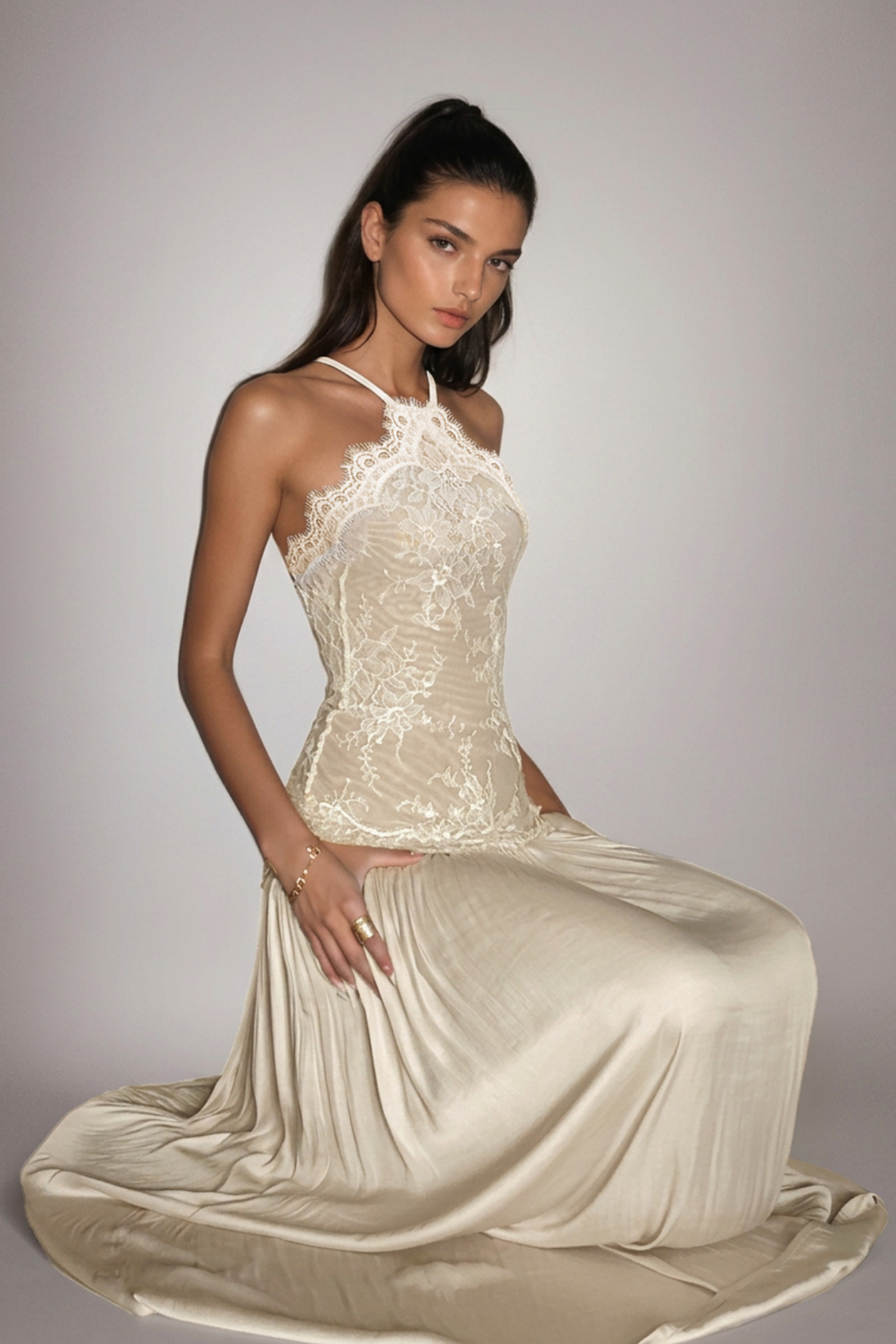 Cadwalader Floral Lace Ruched Maxi Dress