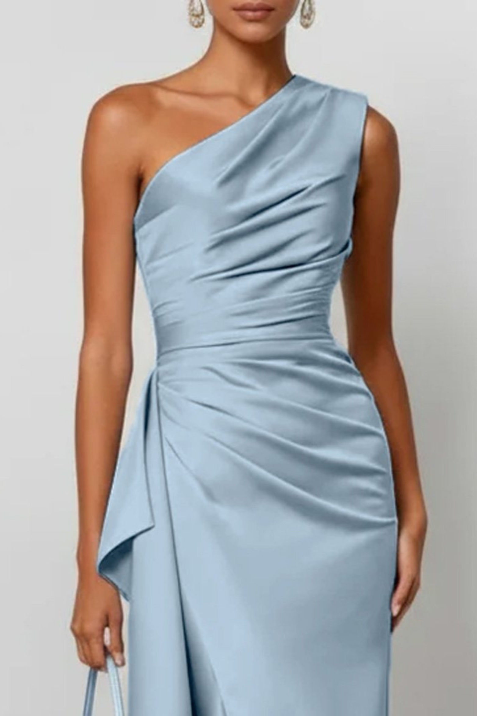 Champagne One Shoulder Ruched Evening Gown