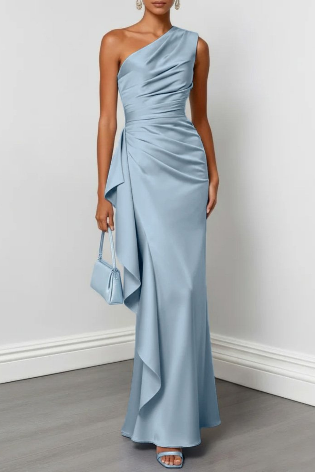 Champagne One Shoulder Ruched Evening Gown