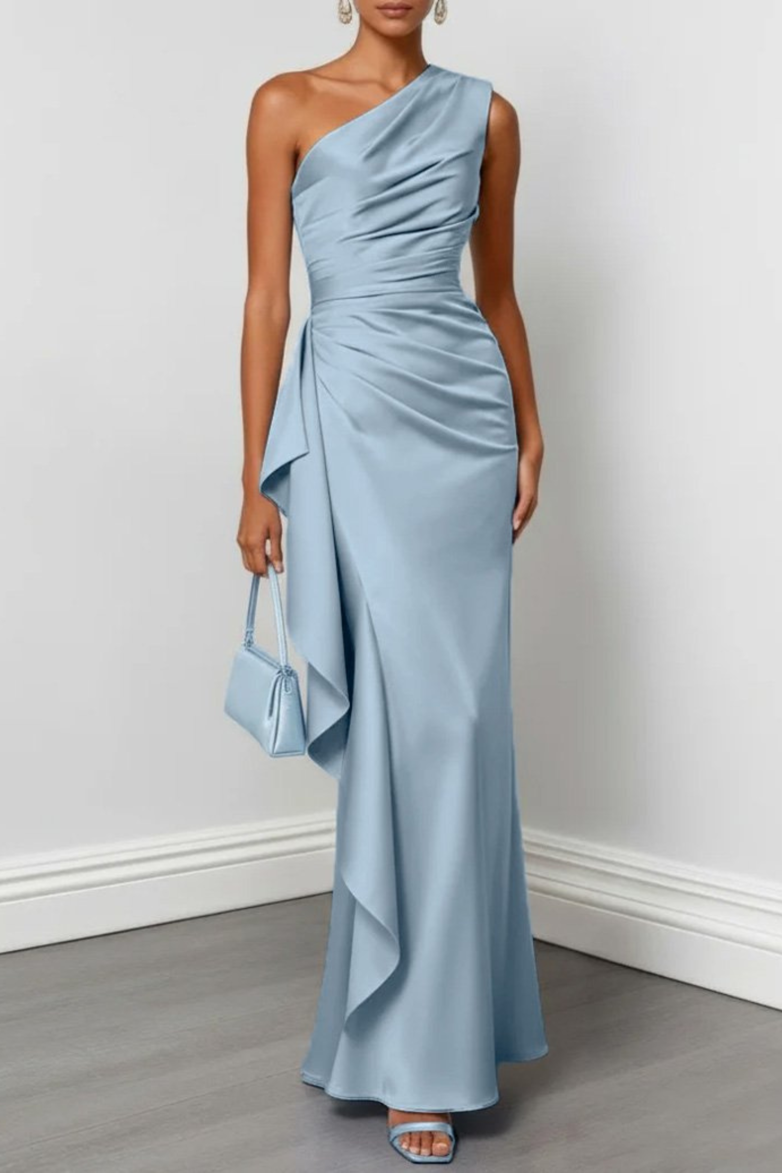 Champagne One Shoulder Ruched Evening Gown