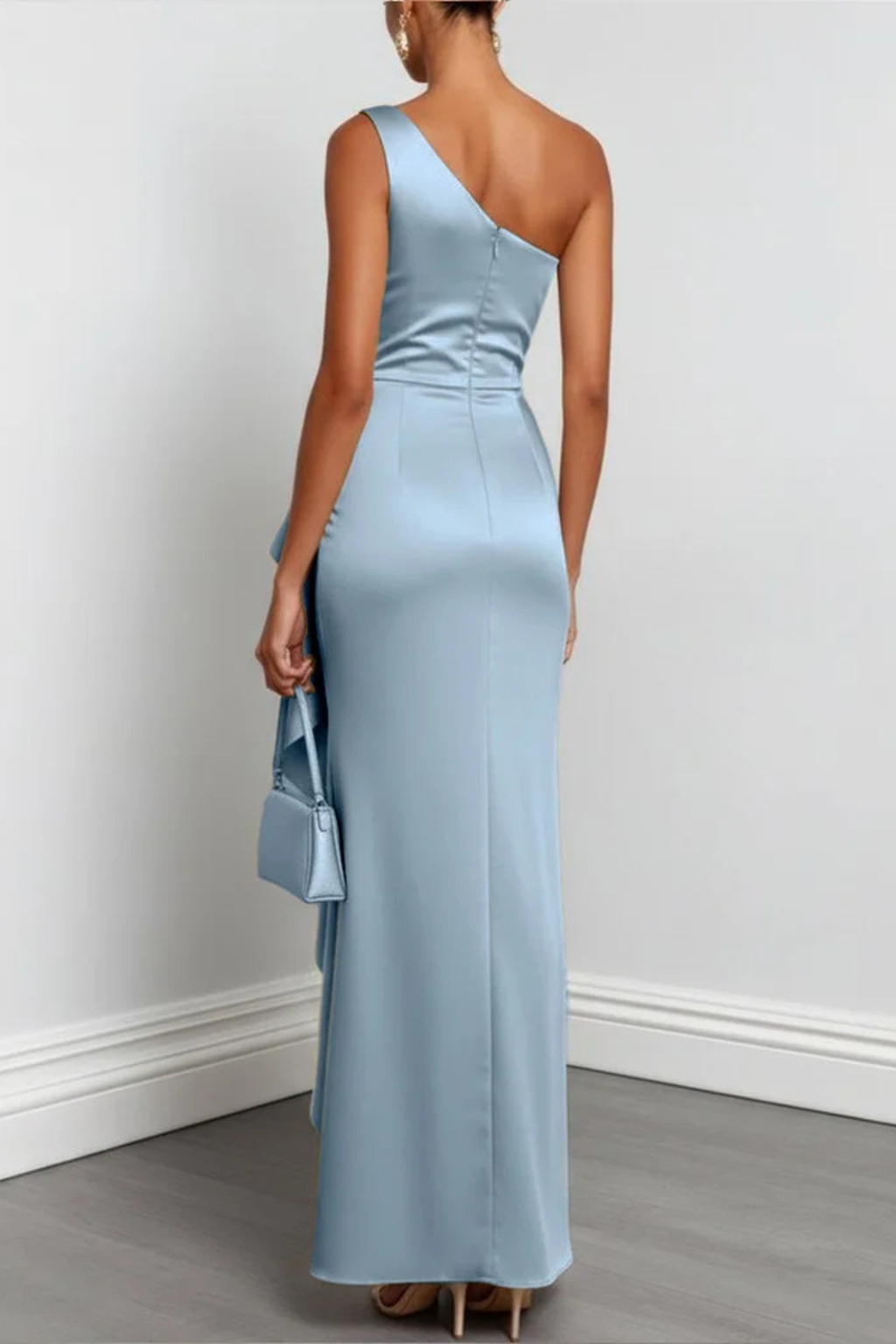 Champagne One Shoulder Ruched Evening Gown