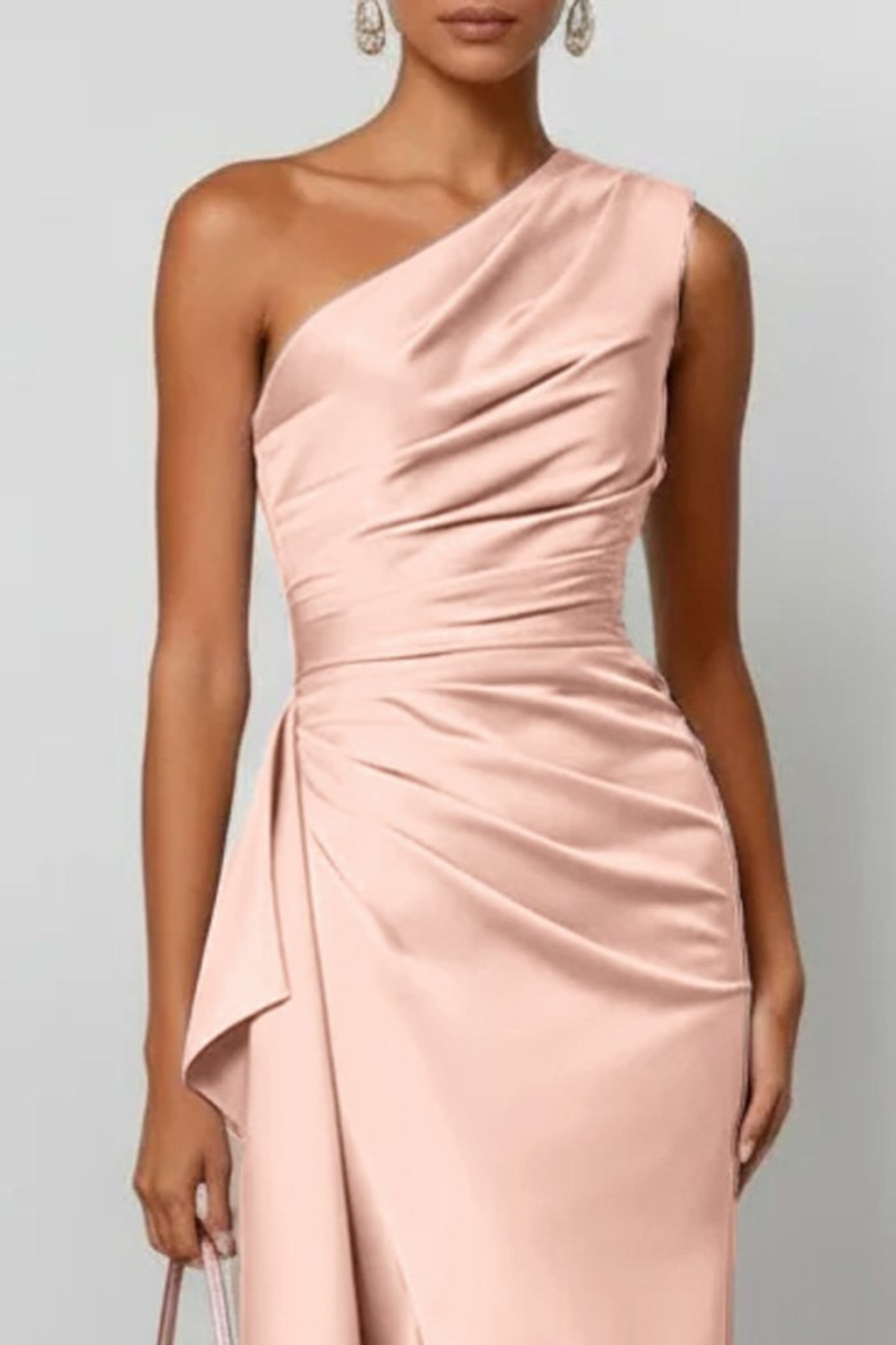 Champagne One Shoulder Ruched Evening Gown