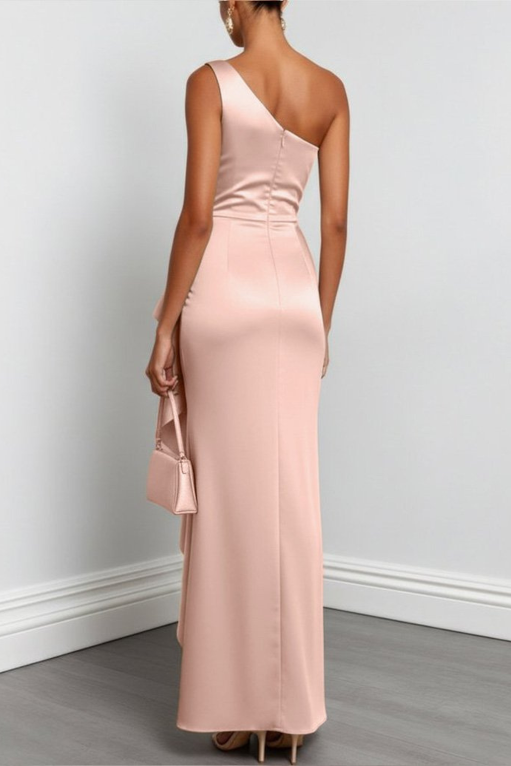 Champagne One Shoulder Ruched Evening Gown
