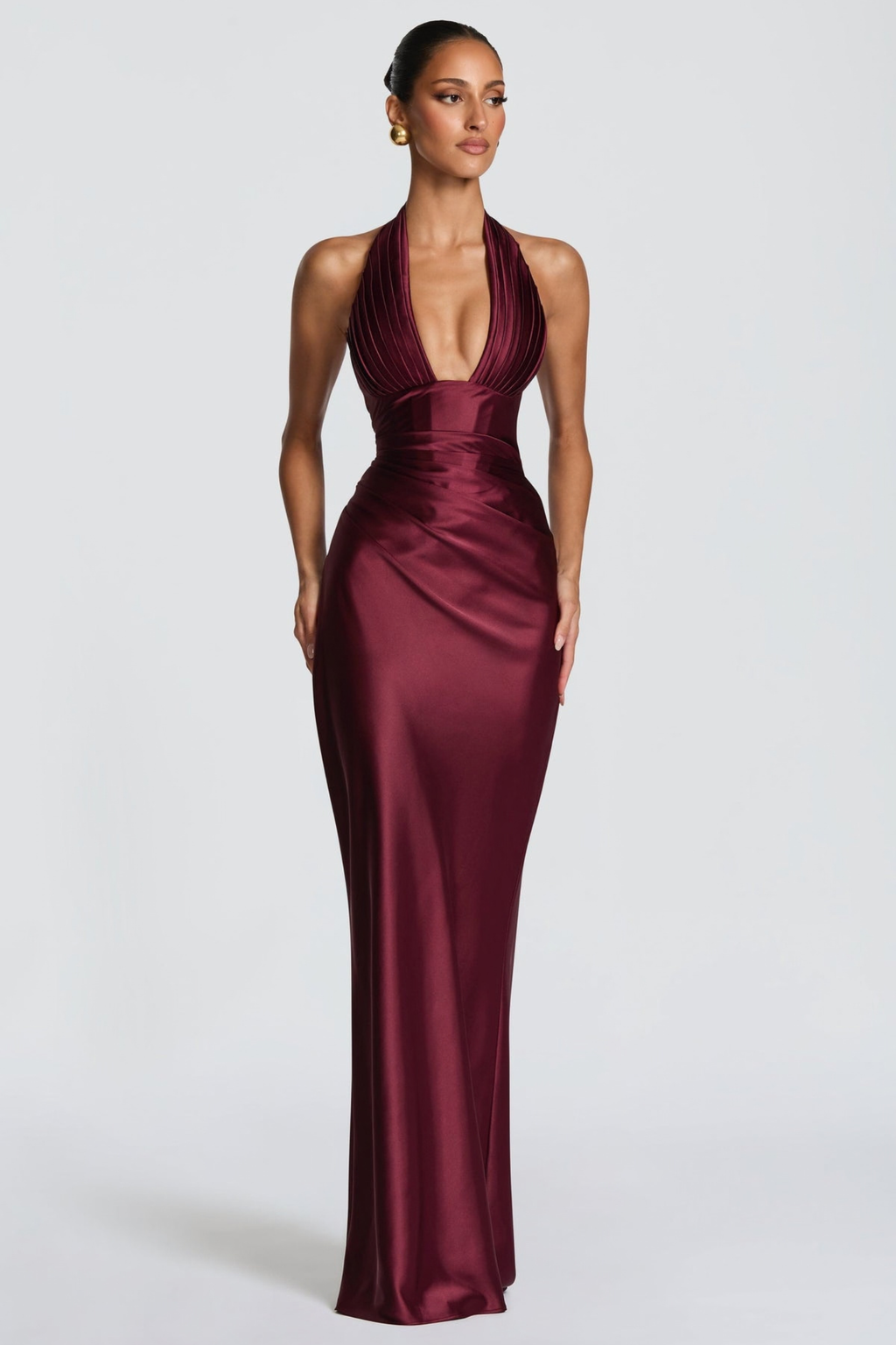 Cherry Halter Pleated Maxi Dress