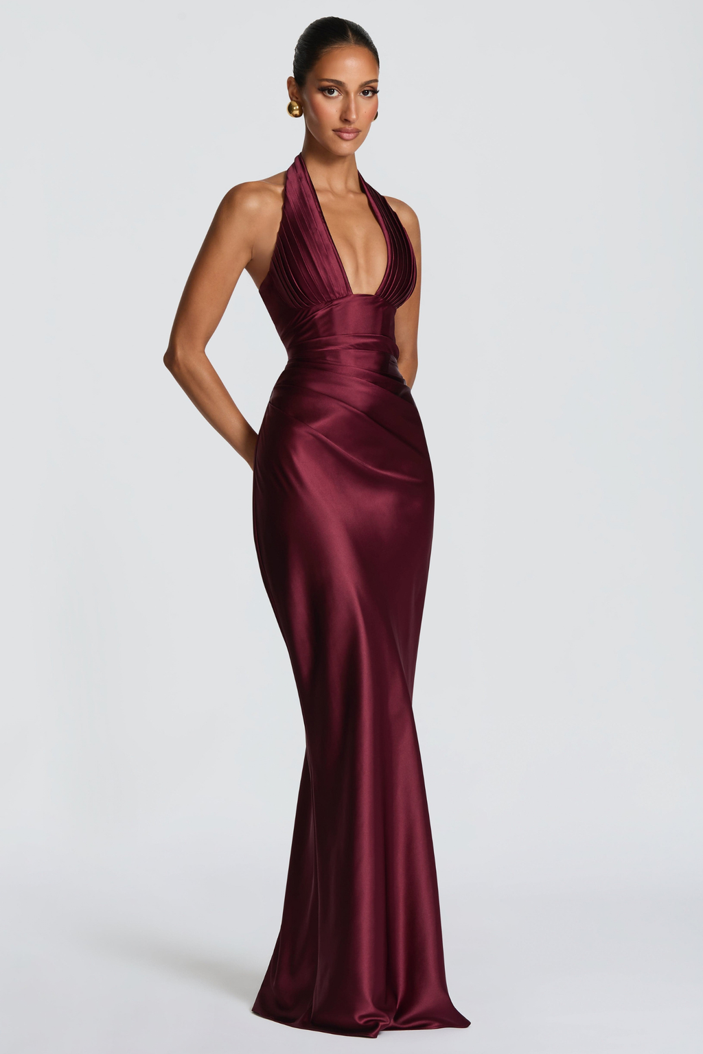 Cherry Halter Pleated Maxi Dress