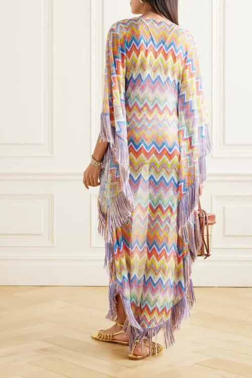 Colorful Zigzag Fringe Cover-Up Dress