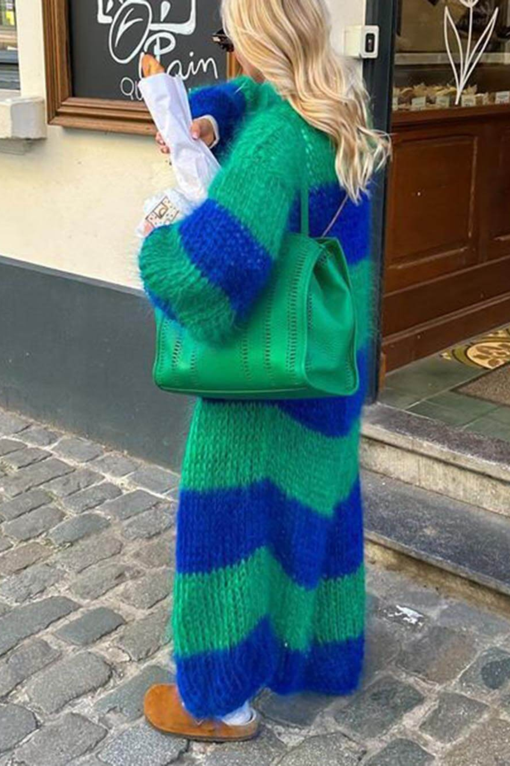 Contrast Striped Knit Long Cardigan