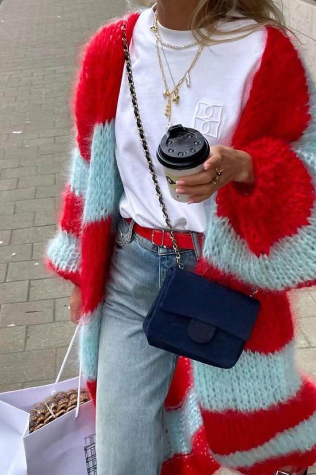 Contrast Striped Knit Long Cardigan