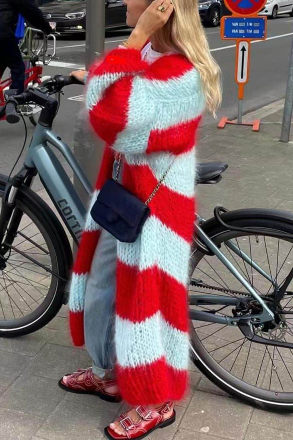 Contrast Striped Knit Long Cardigan