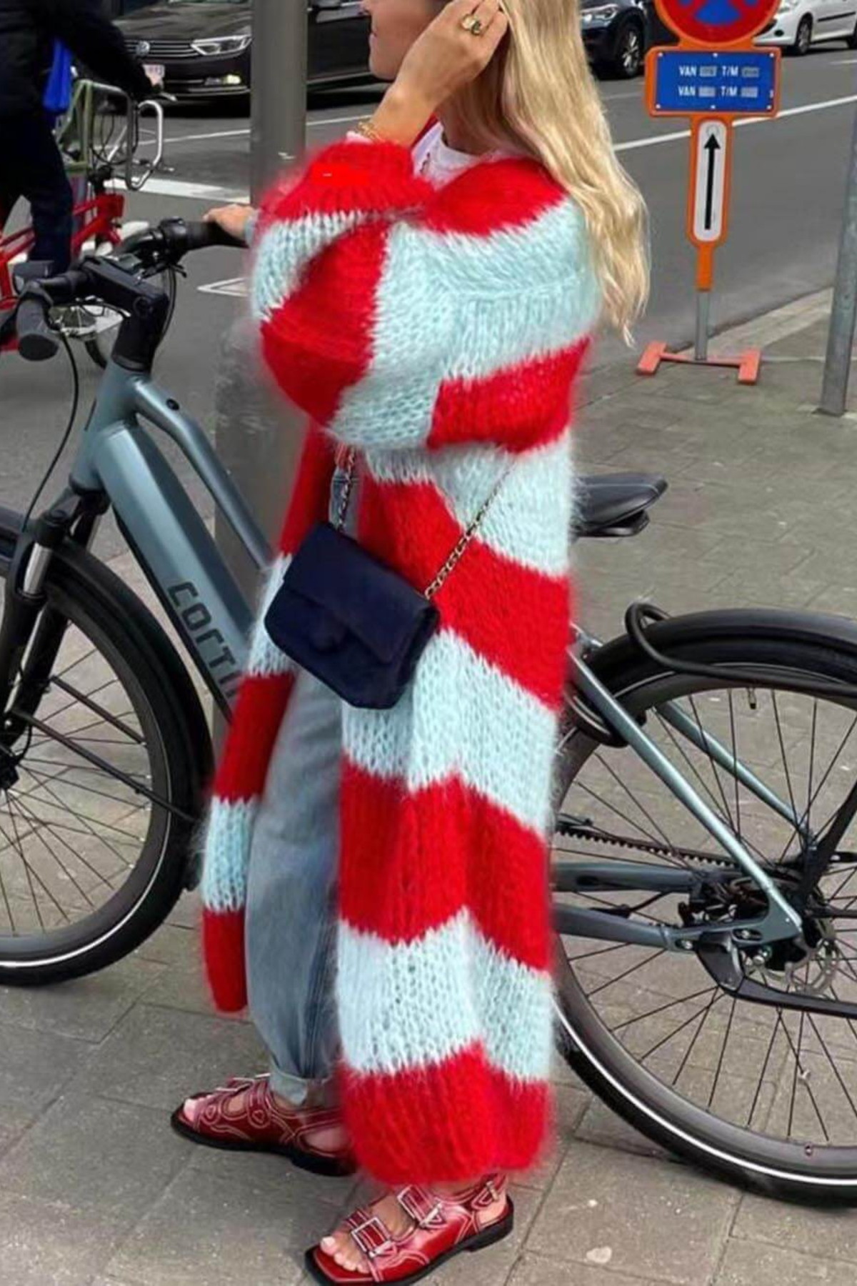 Contrast Striped Knit Long Cardigan