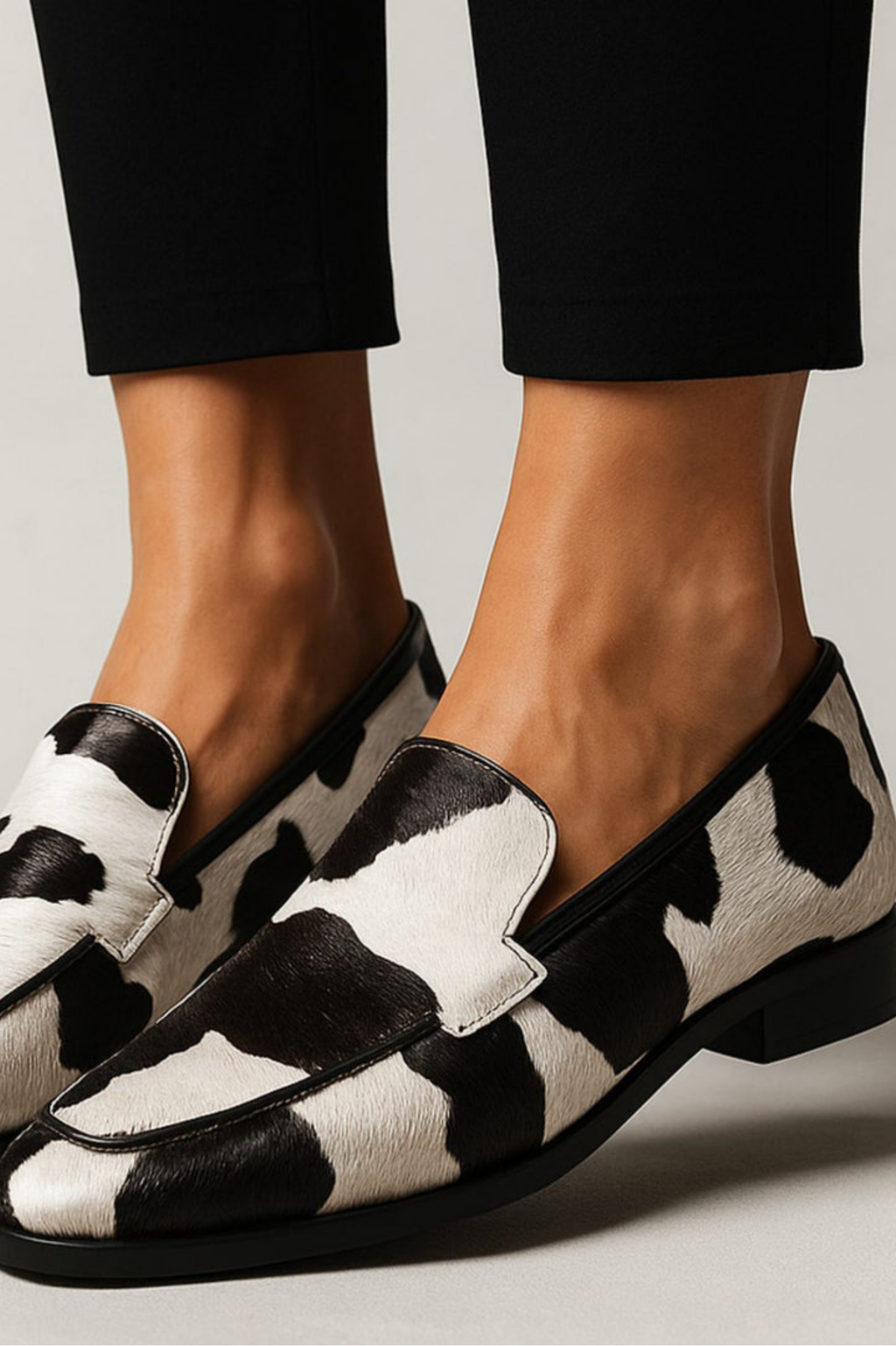 Cow Print Pointed Toe Slip On Loafers