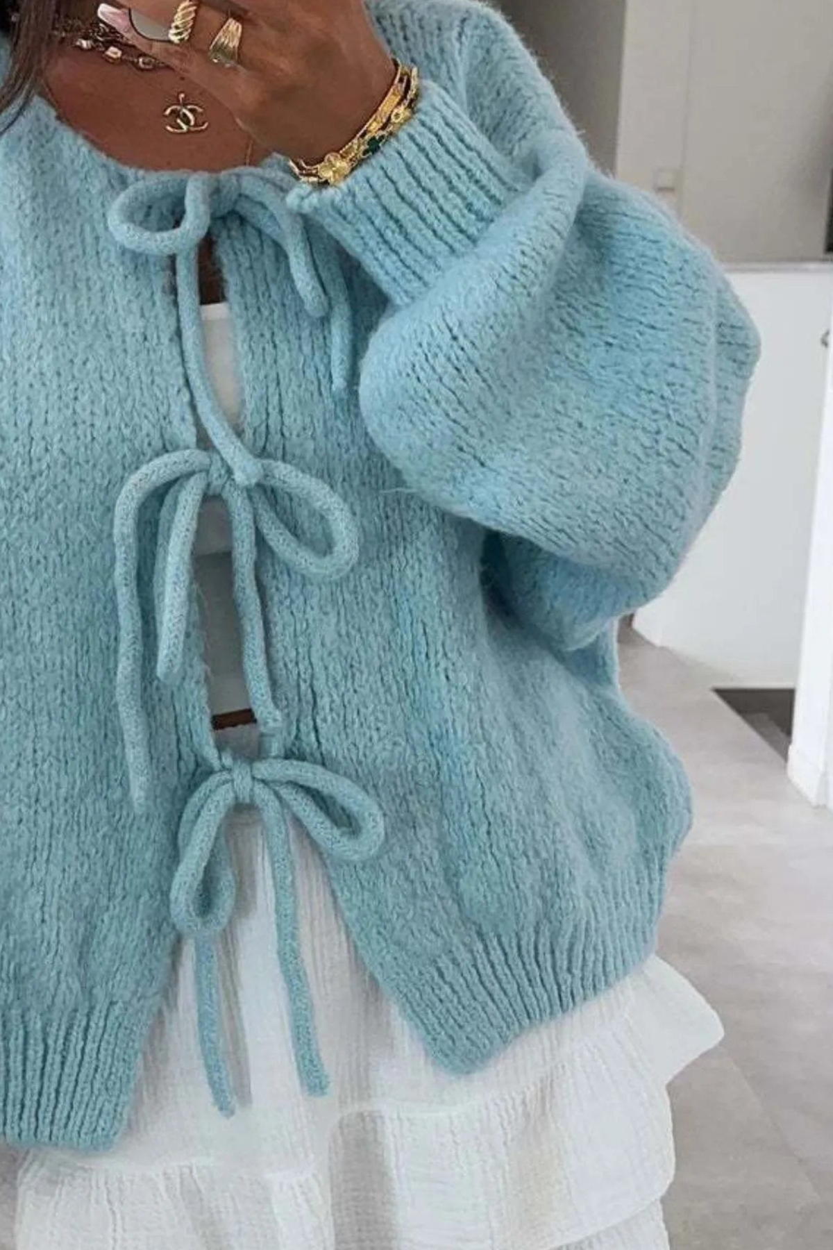 Crew Neck Tie Front Cardigan