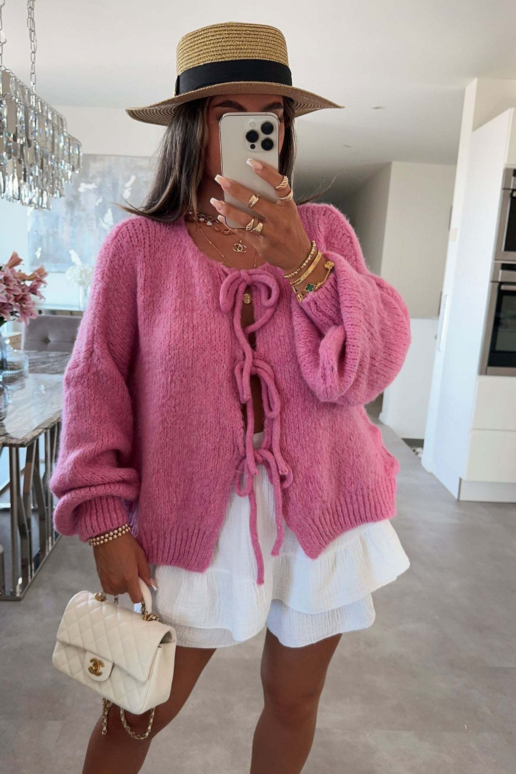 Crew Neck Tie Front Cardigan