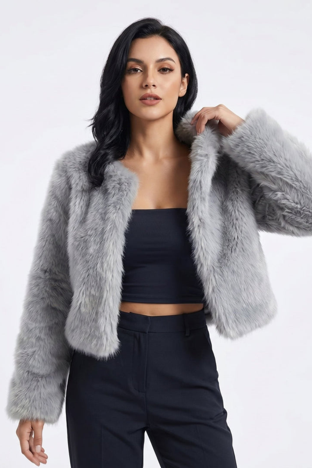 Cropped Plush Cardigan Jacket