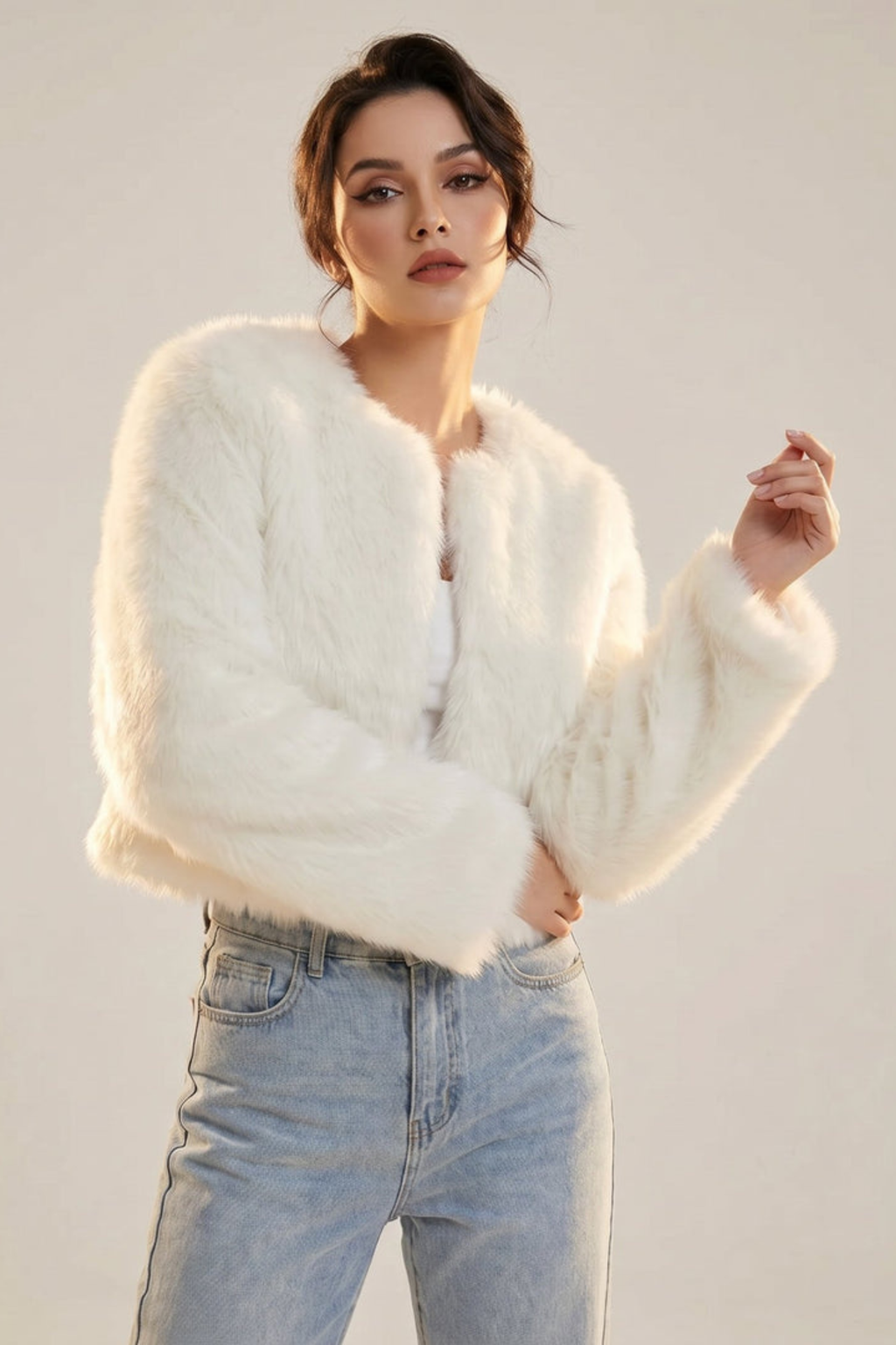 Cropped Plush Cardigan Jacket