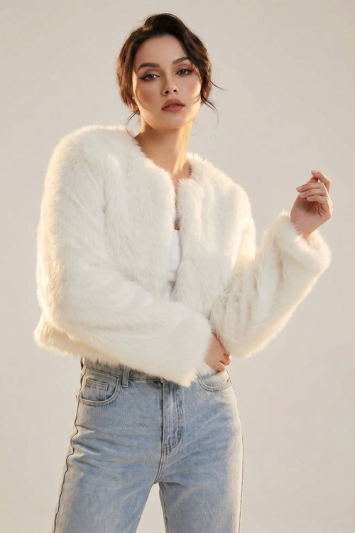 Cropped Plush Cardigan Jacket