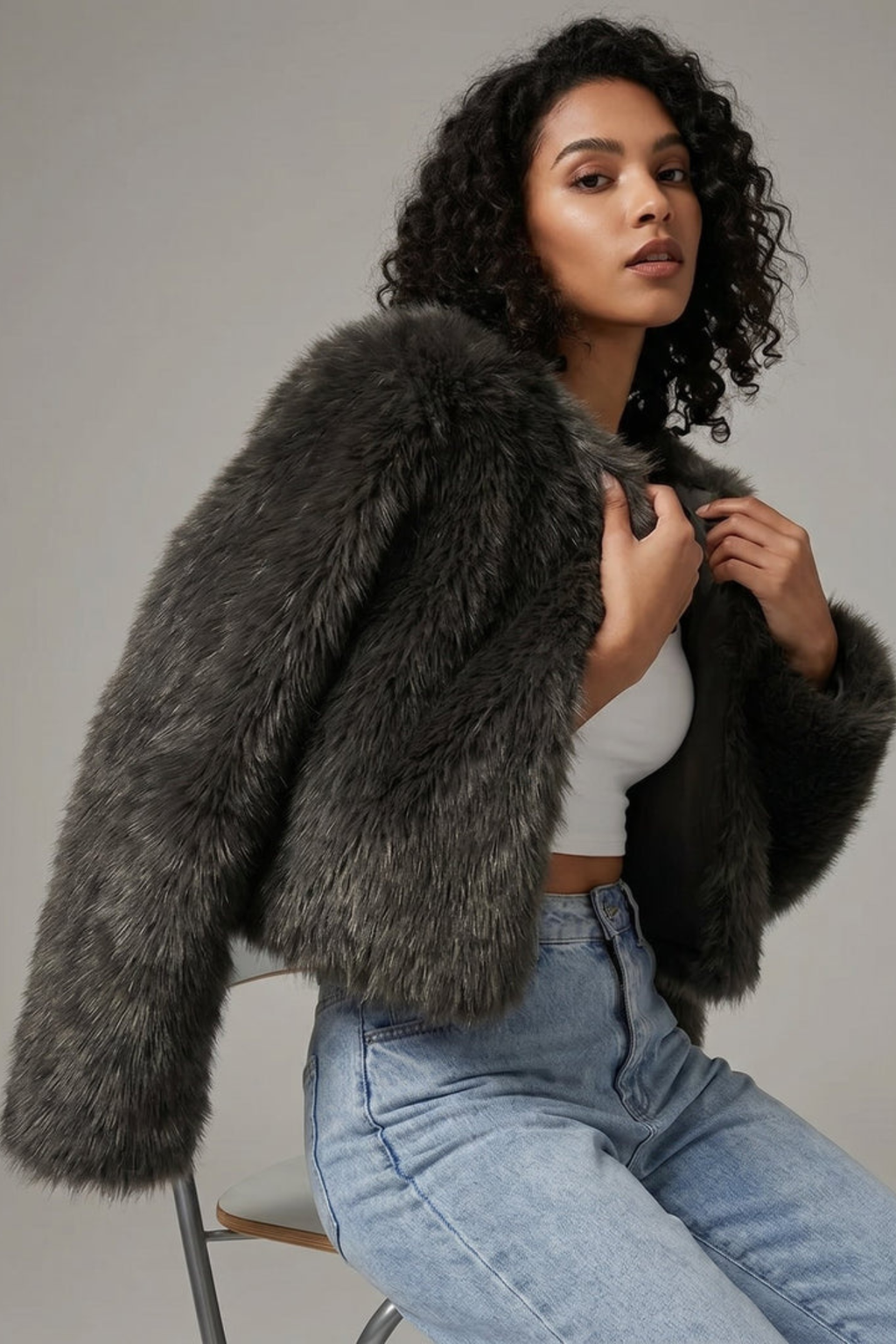 Cropped Plush Cardigan Jacket