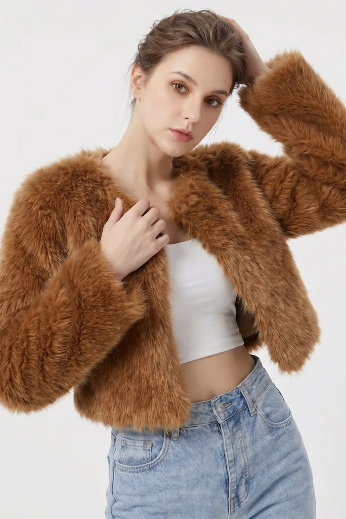 Cropped Plush Cardigan Jacket