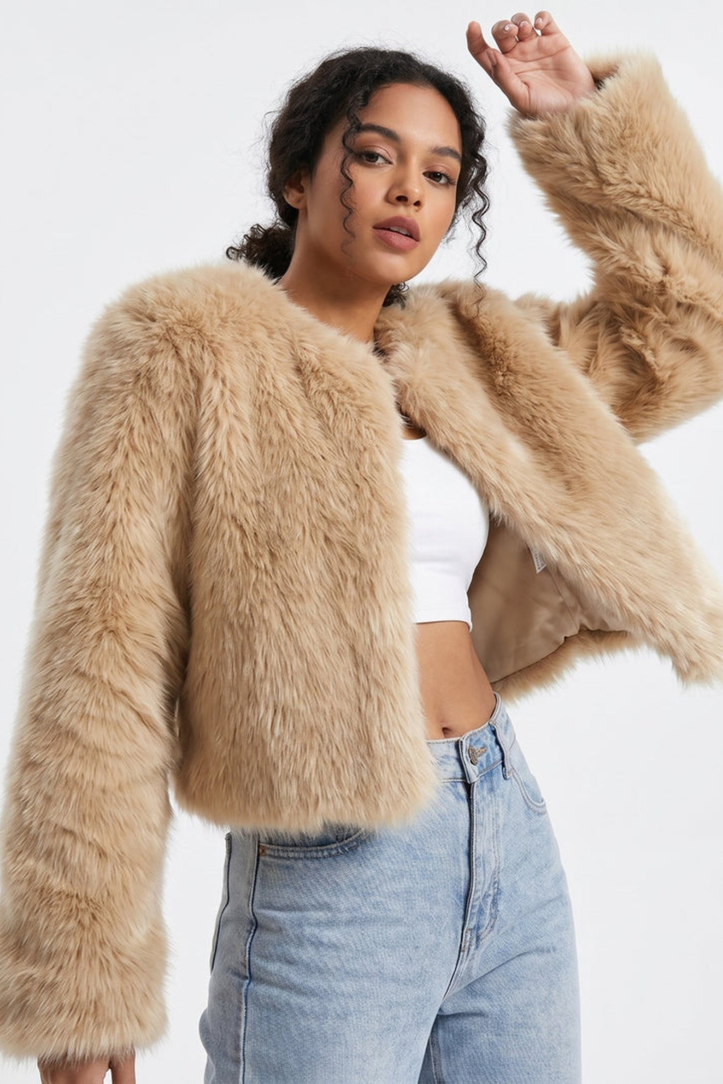Cropped Plush Cardigan Jacket