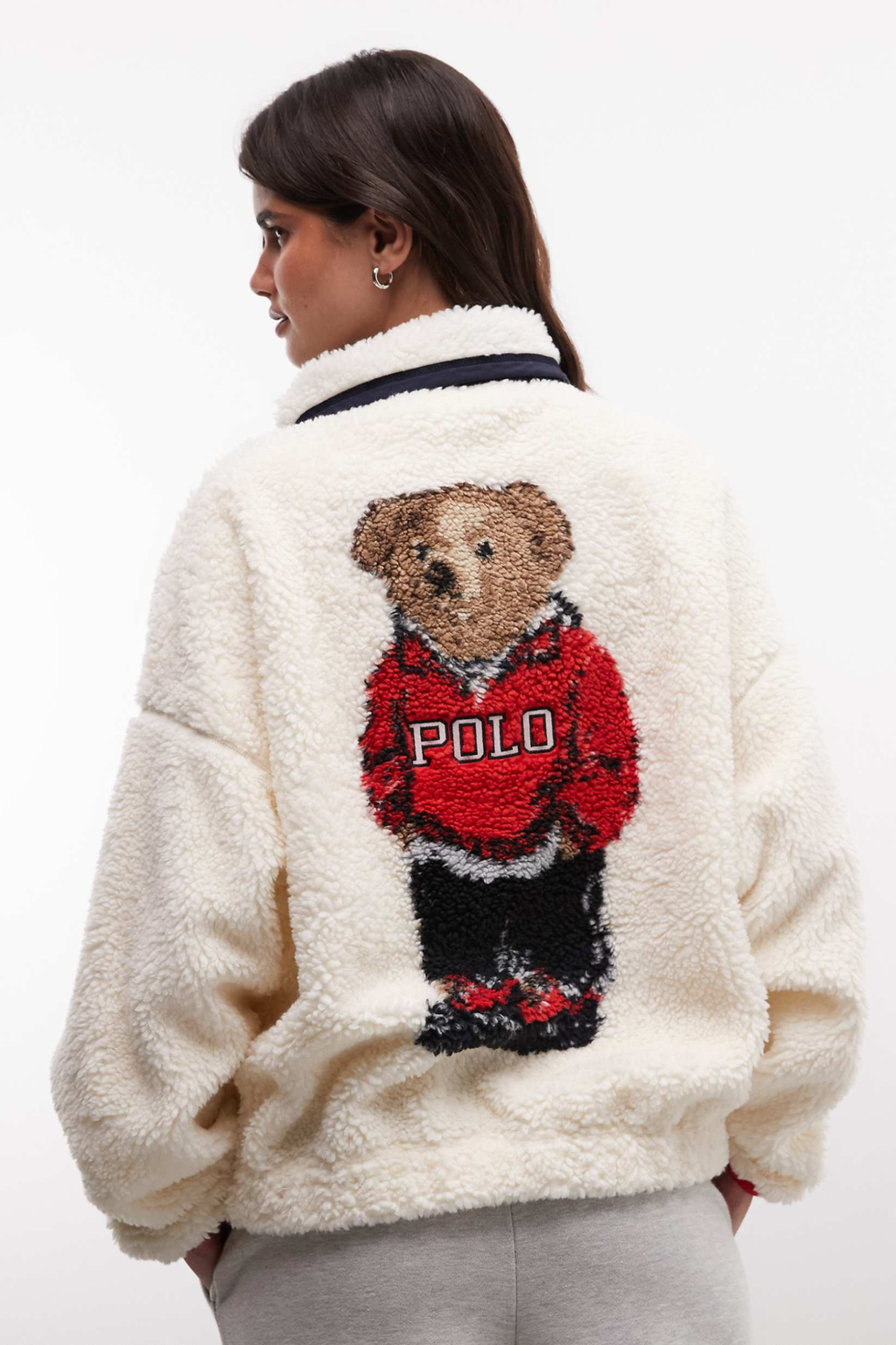 Cute Bear Print Fleece Zip Sweatshirt