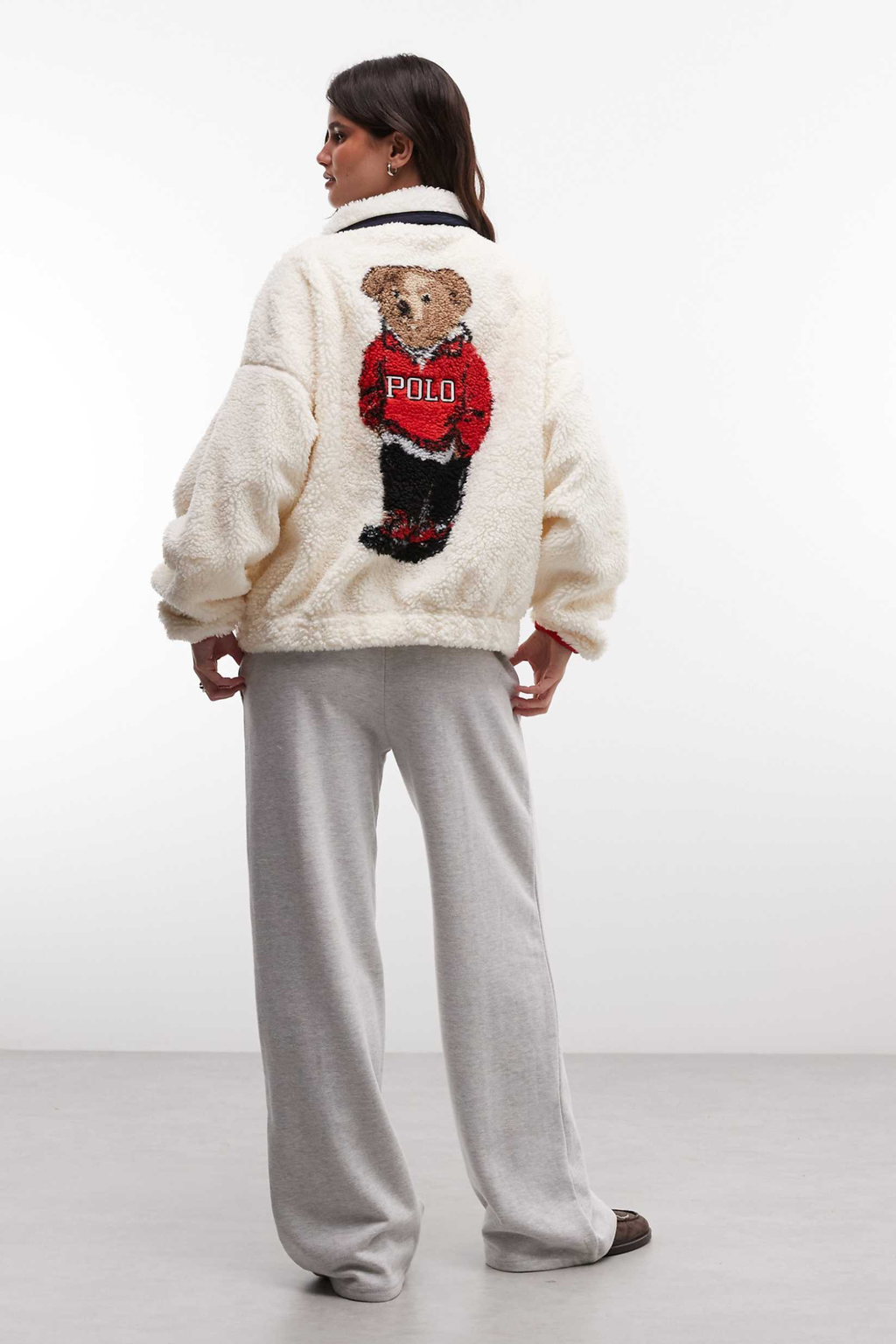 Cute Bear Print Fleece Zip Sweatshirt