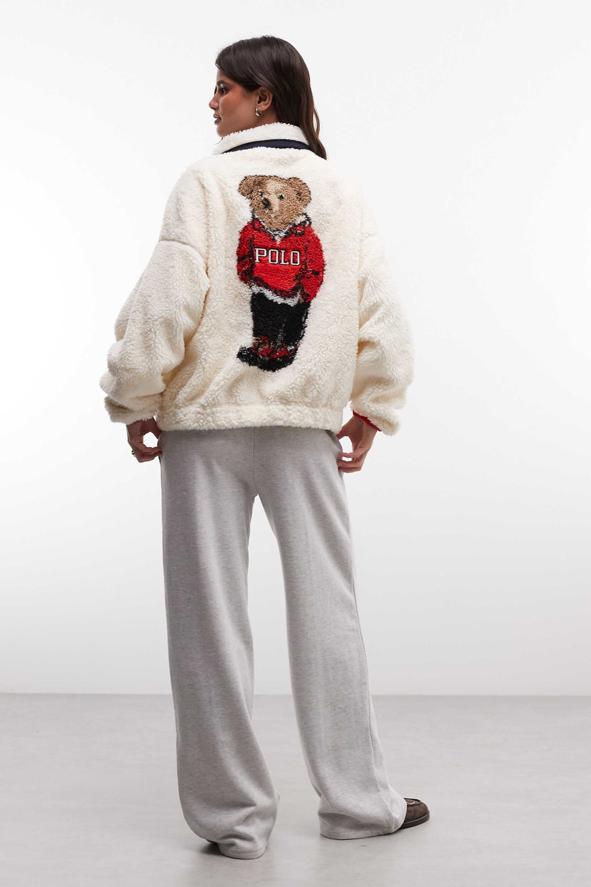Cute Bear Print Fleece Zip Sweatshirt